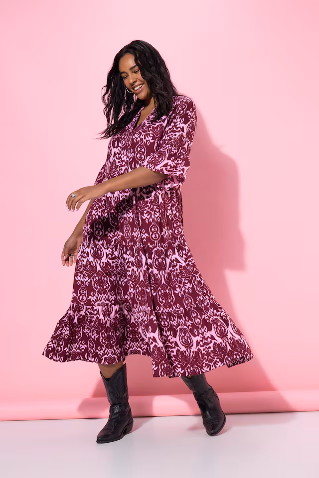 Two Color Print Viscose Dress