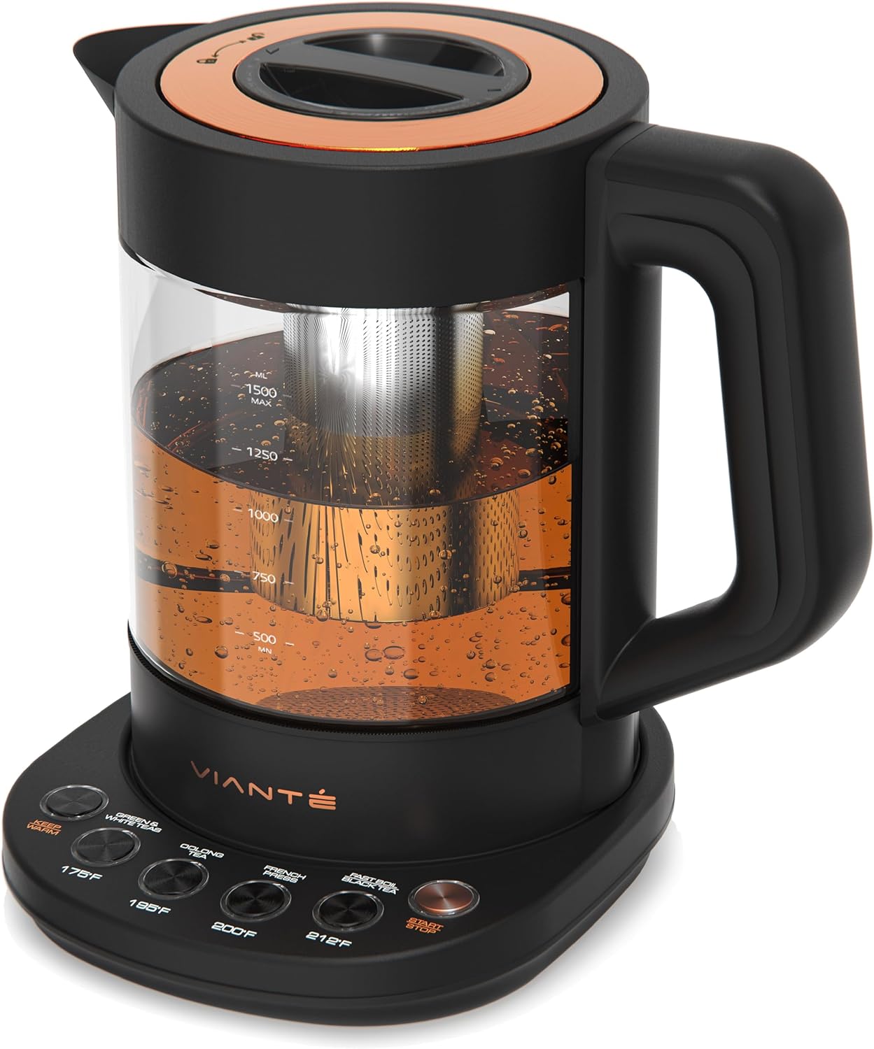 Viante Alba Electric Tea Kettle With Infuser, No Plastic, 1.5L