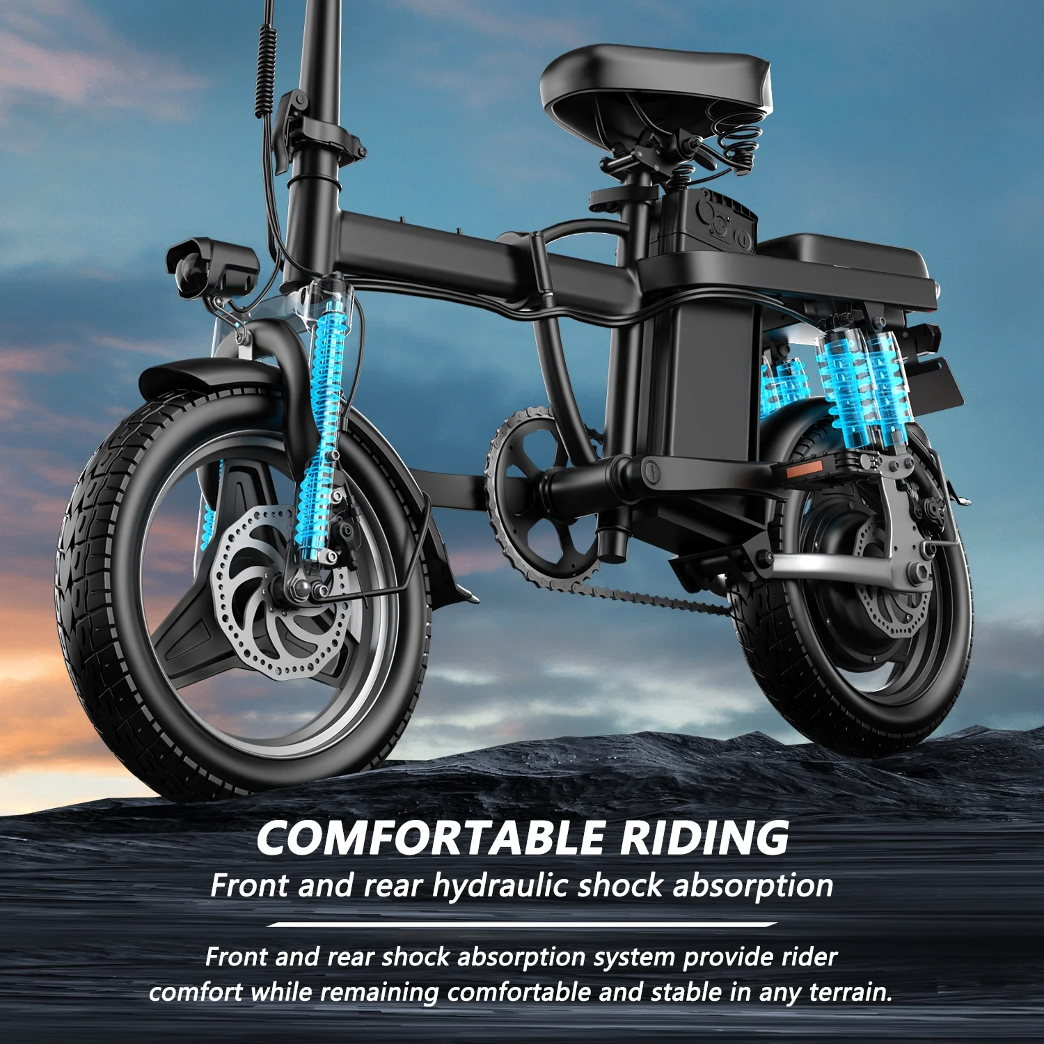 14" Folding Electric Bike For Adults Teens, Peak 700W 48V/13AH, Commuter City E Bike - Image 4