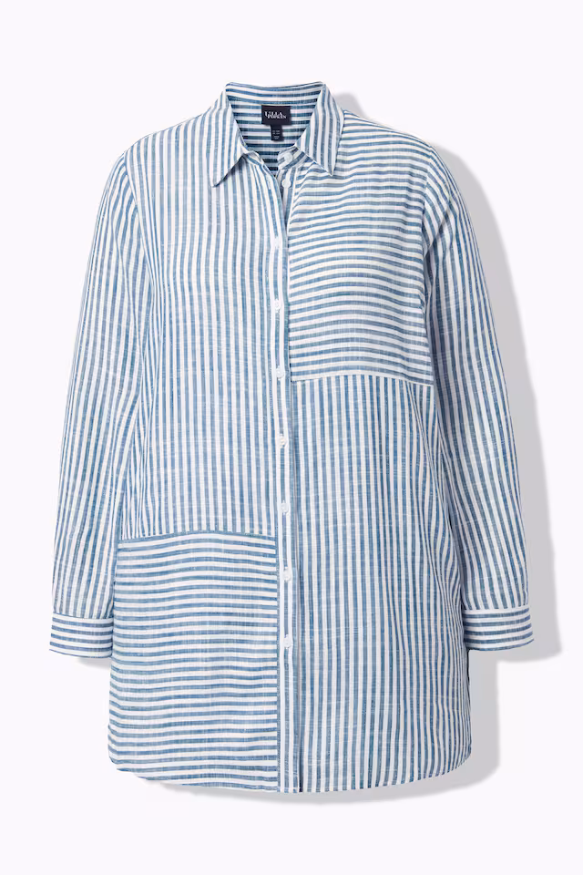 Mixed Stripe Linen Blend Tunic Blouse