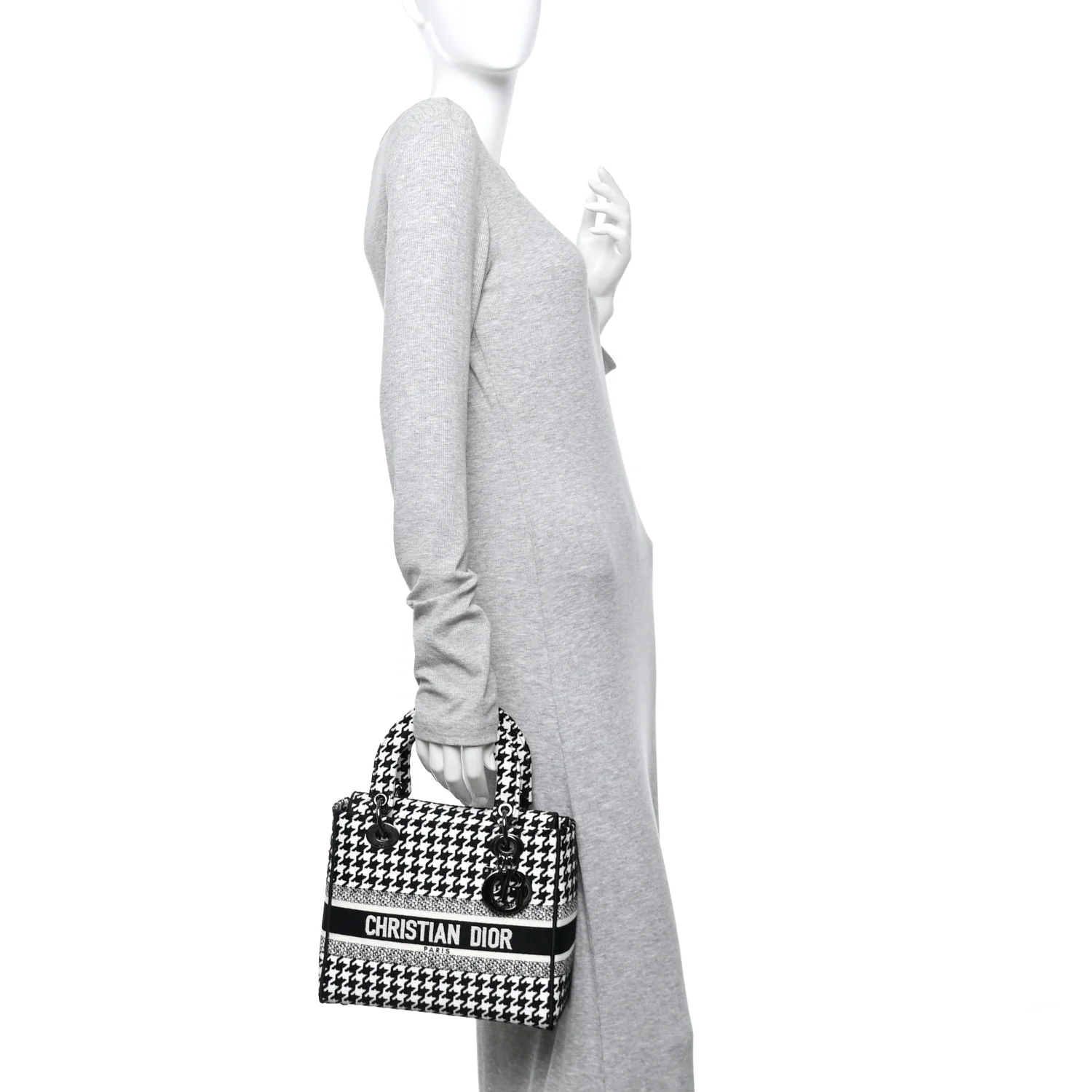Canvas Houndstooth Embroidered Medium Lady D-Lite Black White