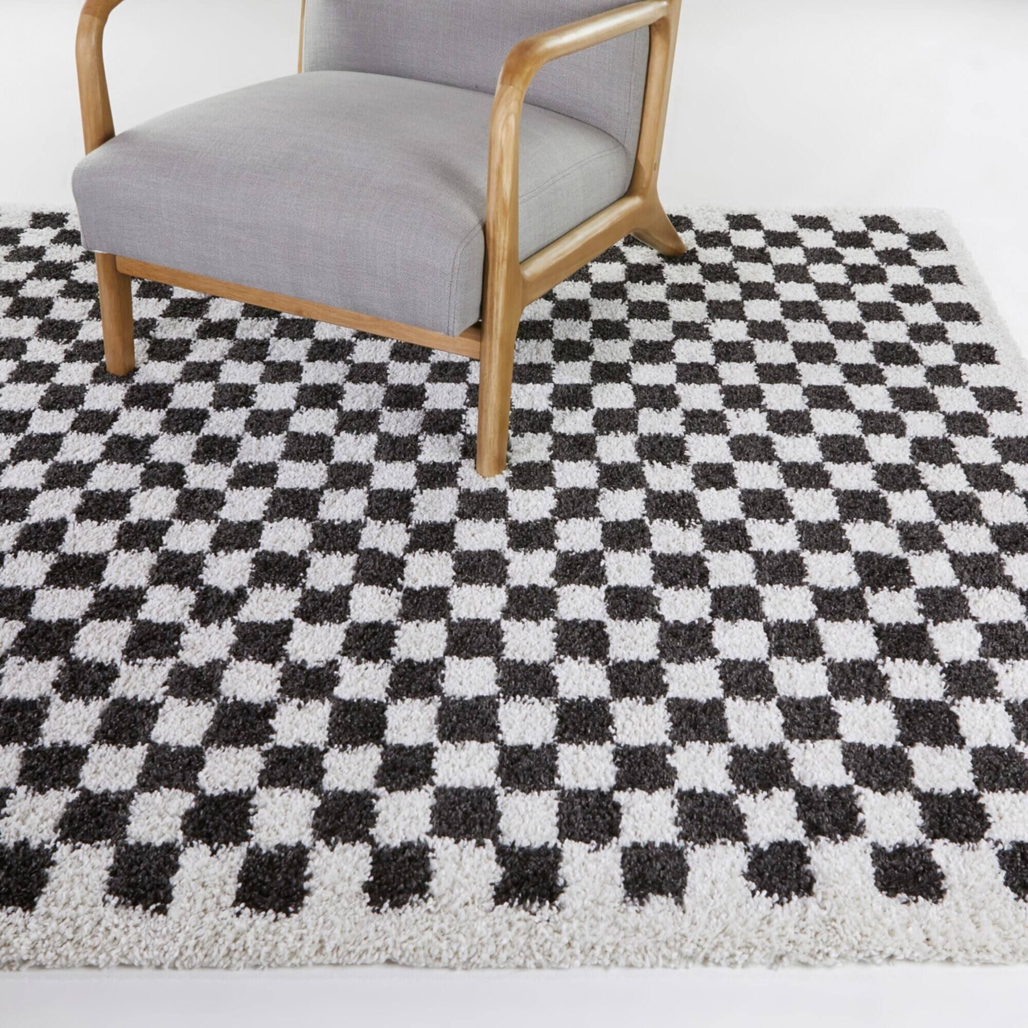 BALTA Rugs Covey Checkered Shag Rug - Color: Black; Size: 5'3