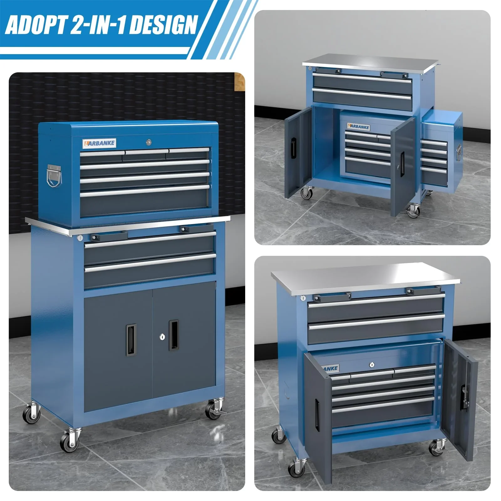 Rolling Tool Chest 5-Drawer Tool Cabinet with Stainless Steel Top Key Lock Heavy-Duty