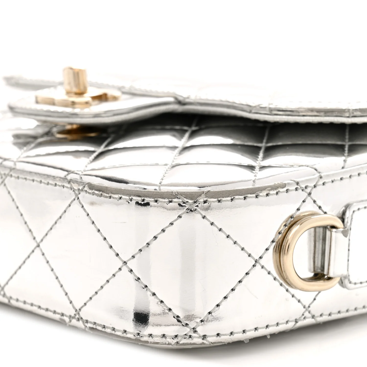 Mirror Calfskin Metallic Calfskin Quilted Hollywood Boulevard Mini Flap With Star Coin Purse Silver