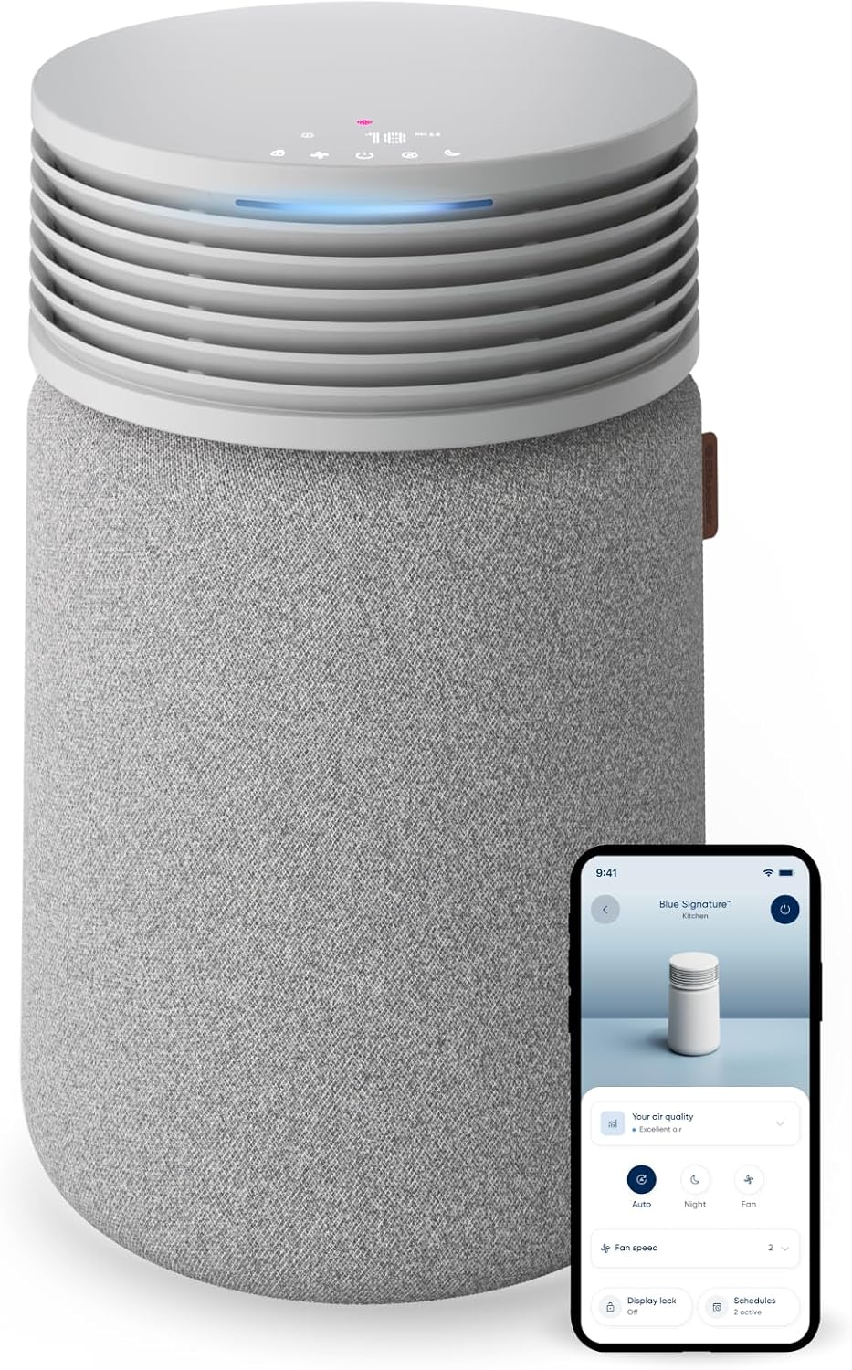 Purificateur d'air BLUEAIR Blue Signature SP3i pour pièces moyennes jusqu'à 46 m², filtration HEPASilent, contrôle intelligent Wi-Fi, mode automatique, élimination des odeurs et de la fumée, des poils d'animaux et de la poussière, certifié AHAM, form