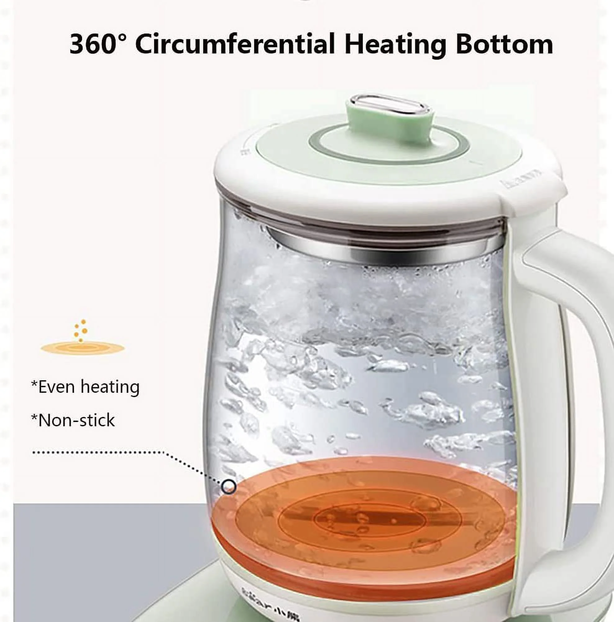 Bear YSH - C18S2 Health Pot, Electric Kettle Tea Maker with Infuser, Glass Kettle & Stew Pot, 16 Menus 1.8 L 120V, Green