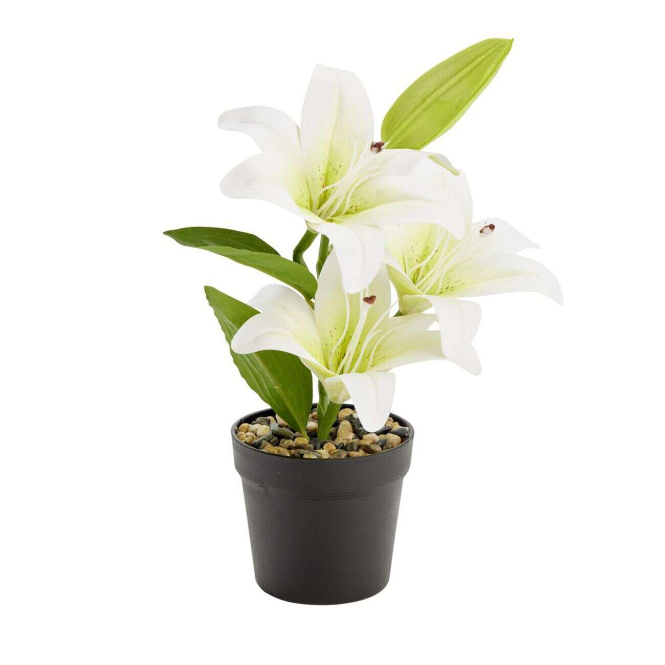 Fleurs artificielles lys blancs pot plastique noir Ø11xH38cm