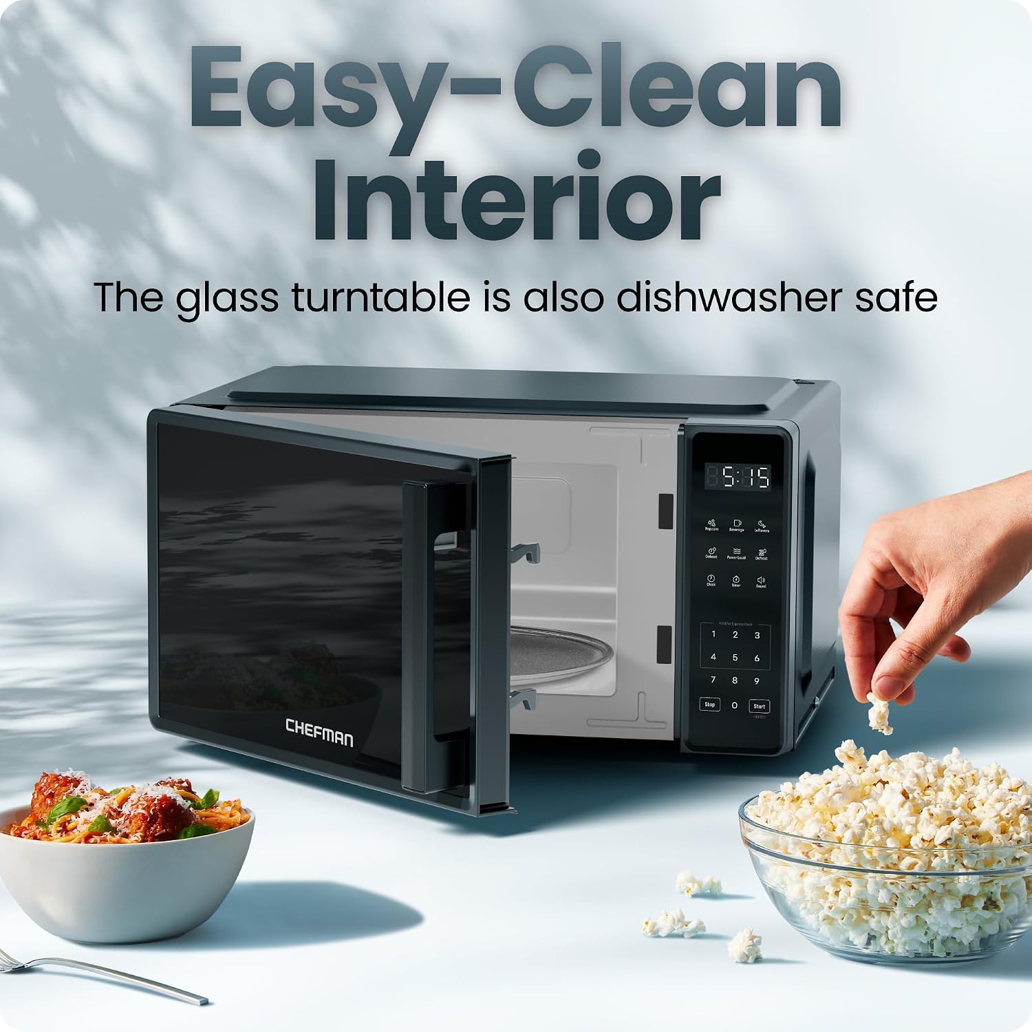 Chefman Countertop Microwave Oven 0.7 Cu700 Watts with 10 Power Levels, 6 Cooking Presets with One-Touch Express Cook, Eco Mode, Child Safety Lock, & Mute Button - Black