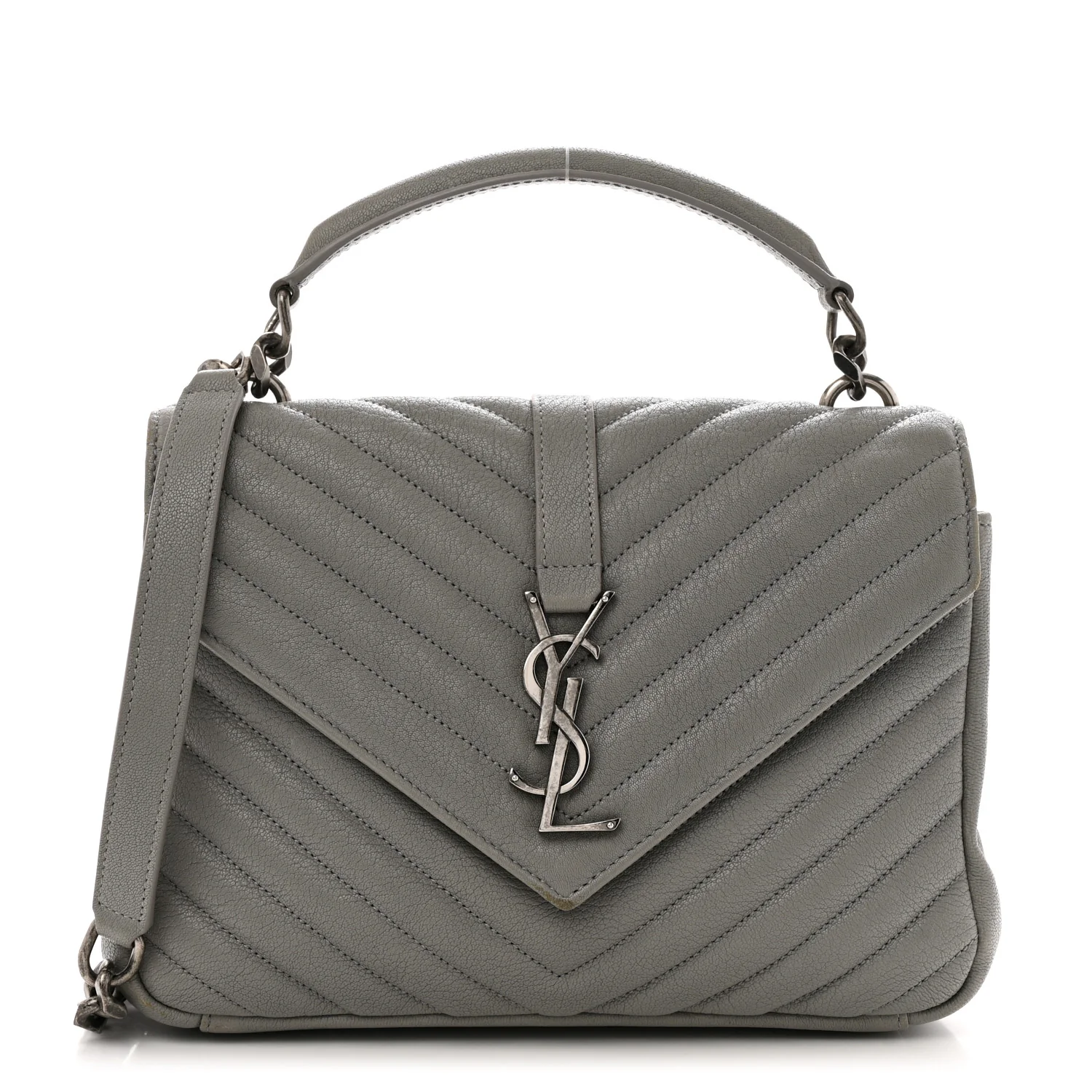 Sheepskin Matelasse Chevron Monogram Medium College Bag Granite