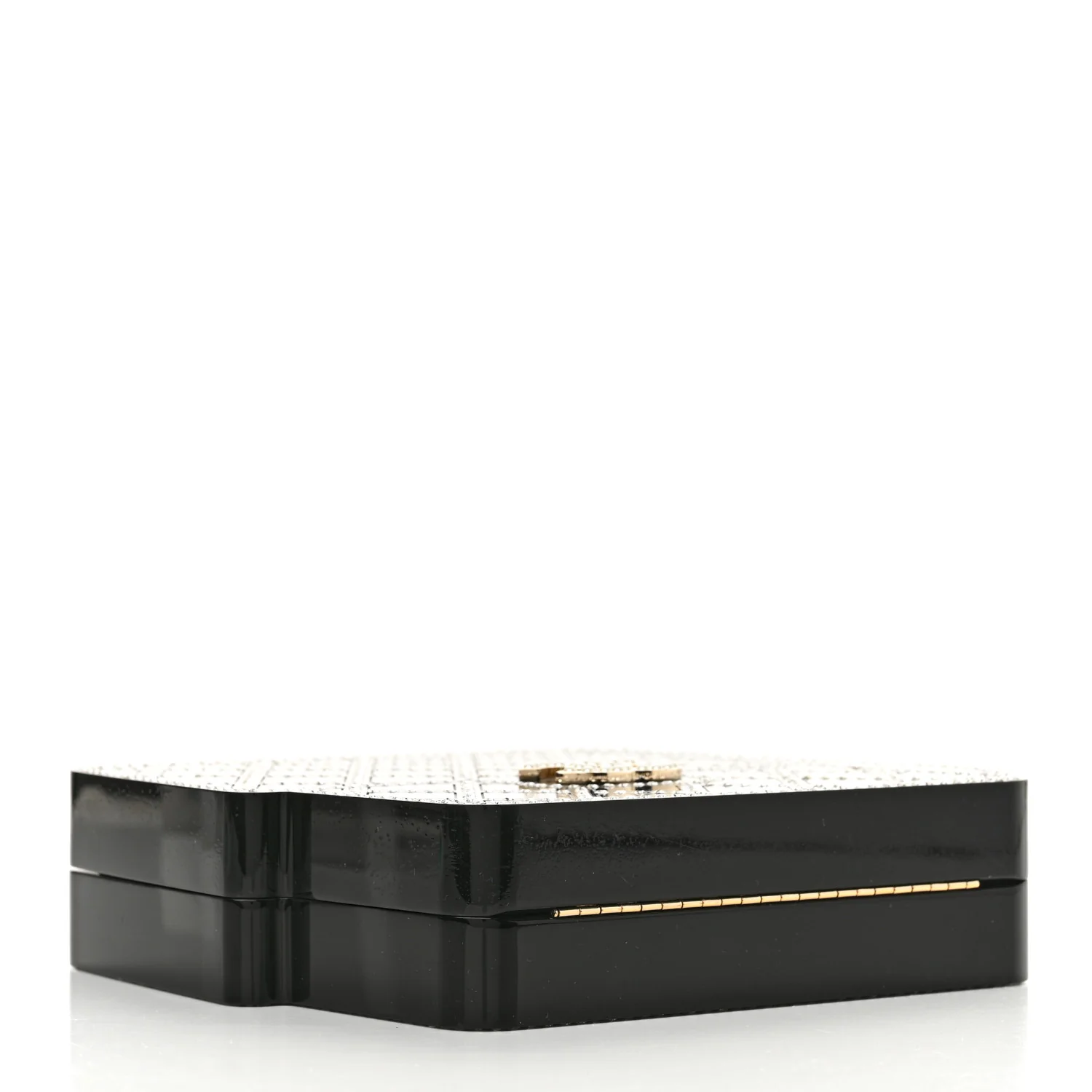Plexiglass Crystal Quilted Minaudiere Clutch Black White