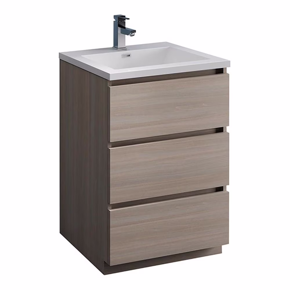 Lazzaro 24" Rosewood Free Standing Modern Bathroom Cabinet w/ Integrated Sink(Brown) - Image 3