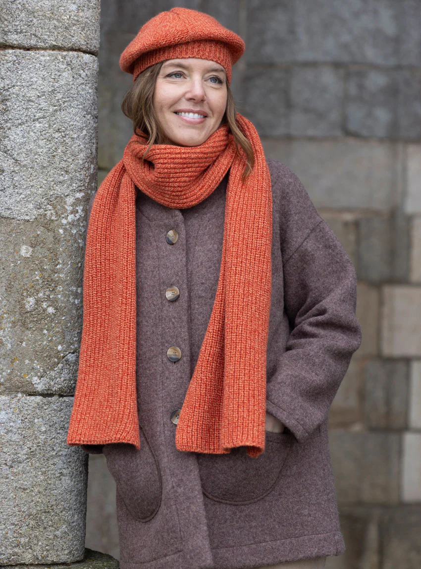 Écharpe femme en laine recyclée orange