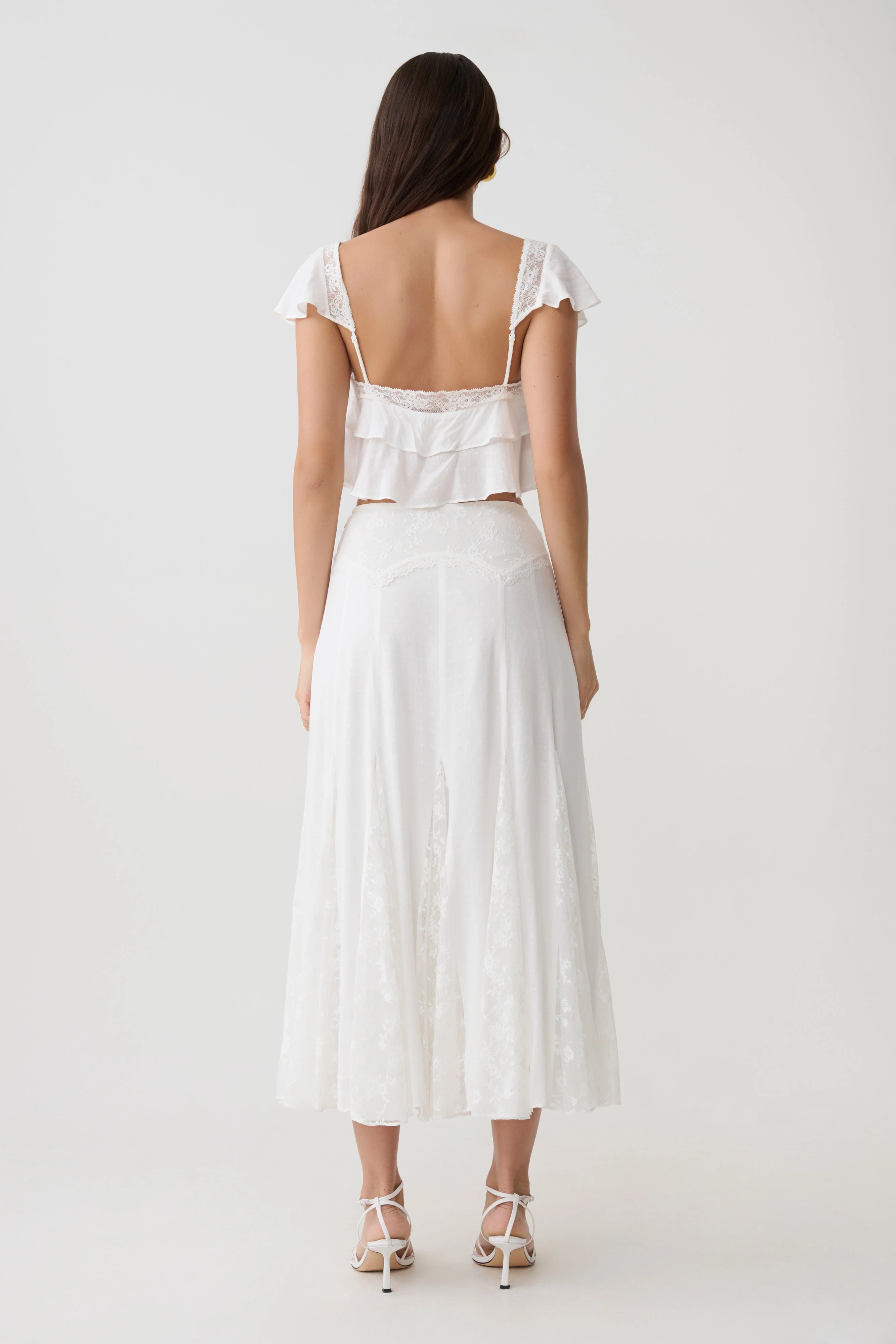 Skylar Lace Panelled Midi Skirt - White