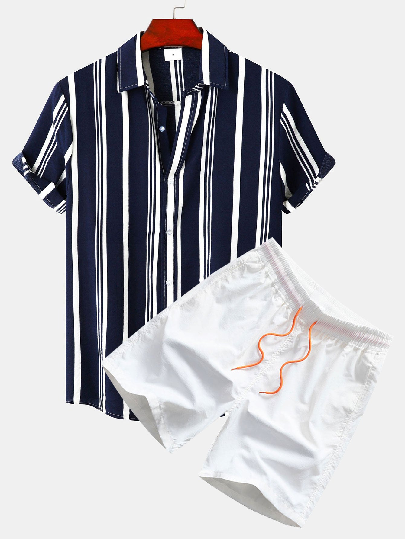 Chemise boutonnée à rayures et short de bain
