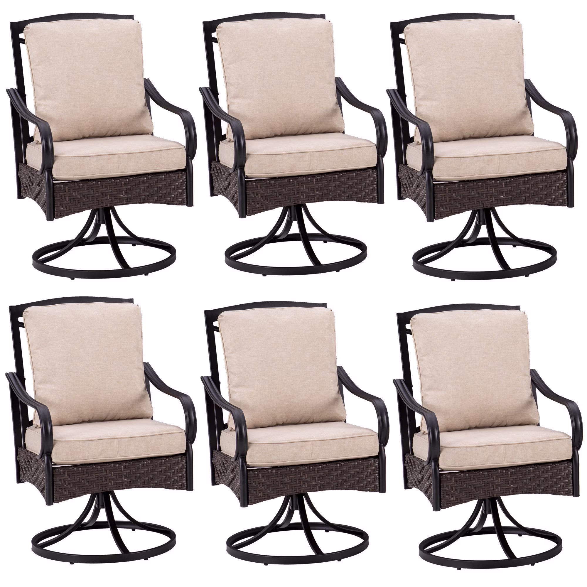 Patio Swivel Dining Chairs Set of 4 with Beige Cushions(4) - Image 5