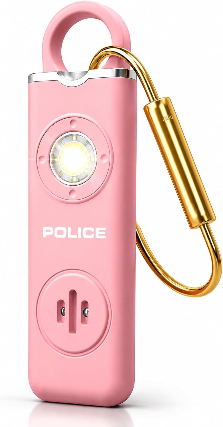 Police Personal Safety Alarm 130dB Rechargeable Emergency Self Defense Keychain with LED Flashlight & SOS for Women, Men, Kids & Seniors, Pink