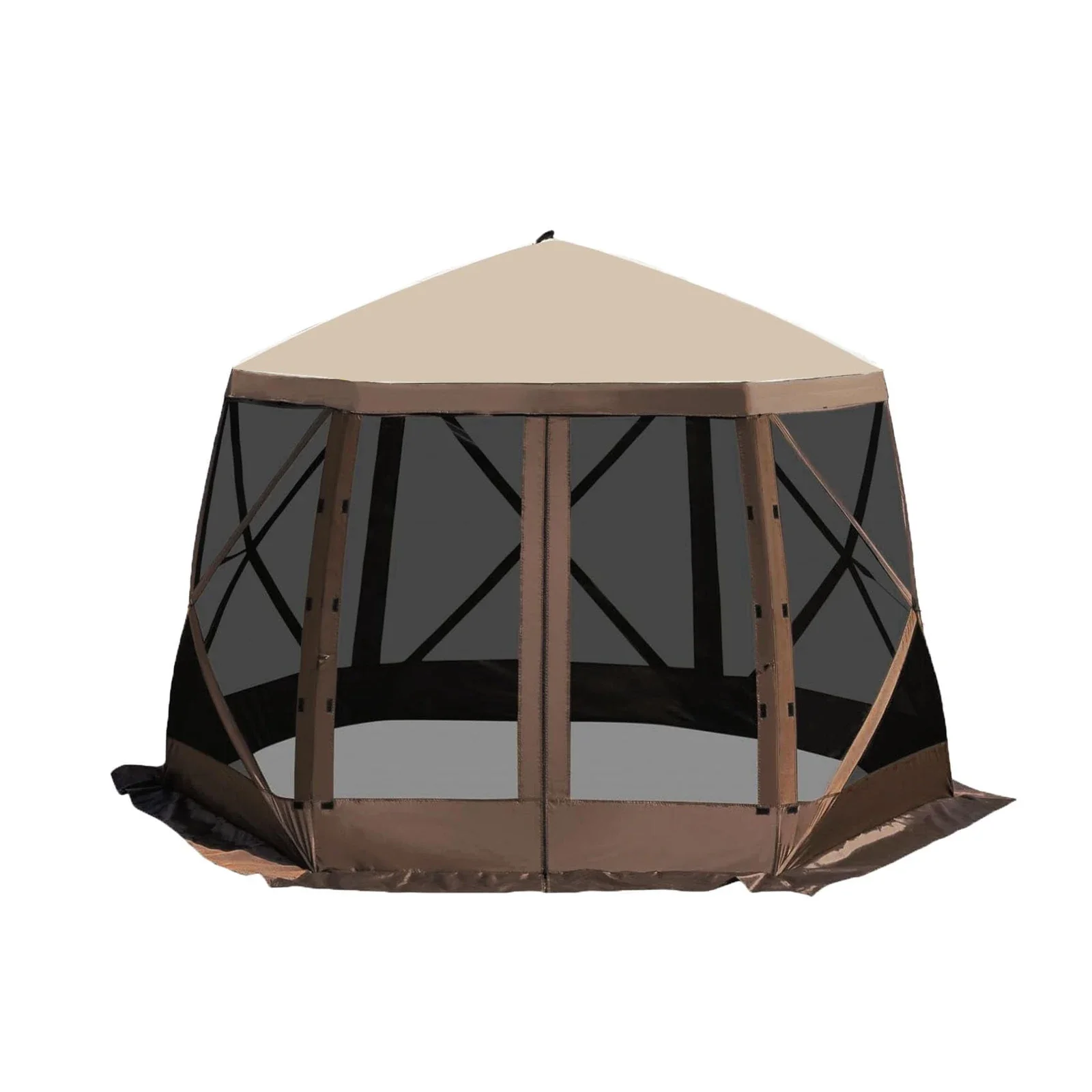 12x12 Ft 6-Sided Pop-Up Canopy Screen Tent, 600D Oxford Fabric, Fiber Poles, Carry Bag, Ropes and Stakes