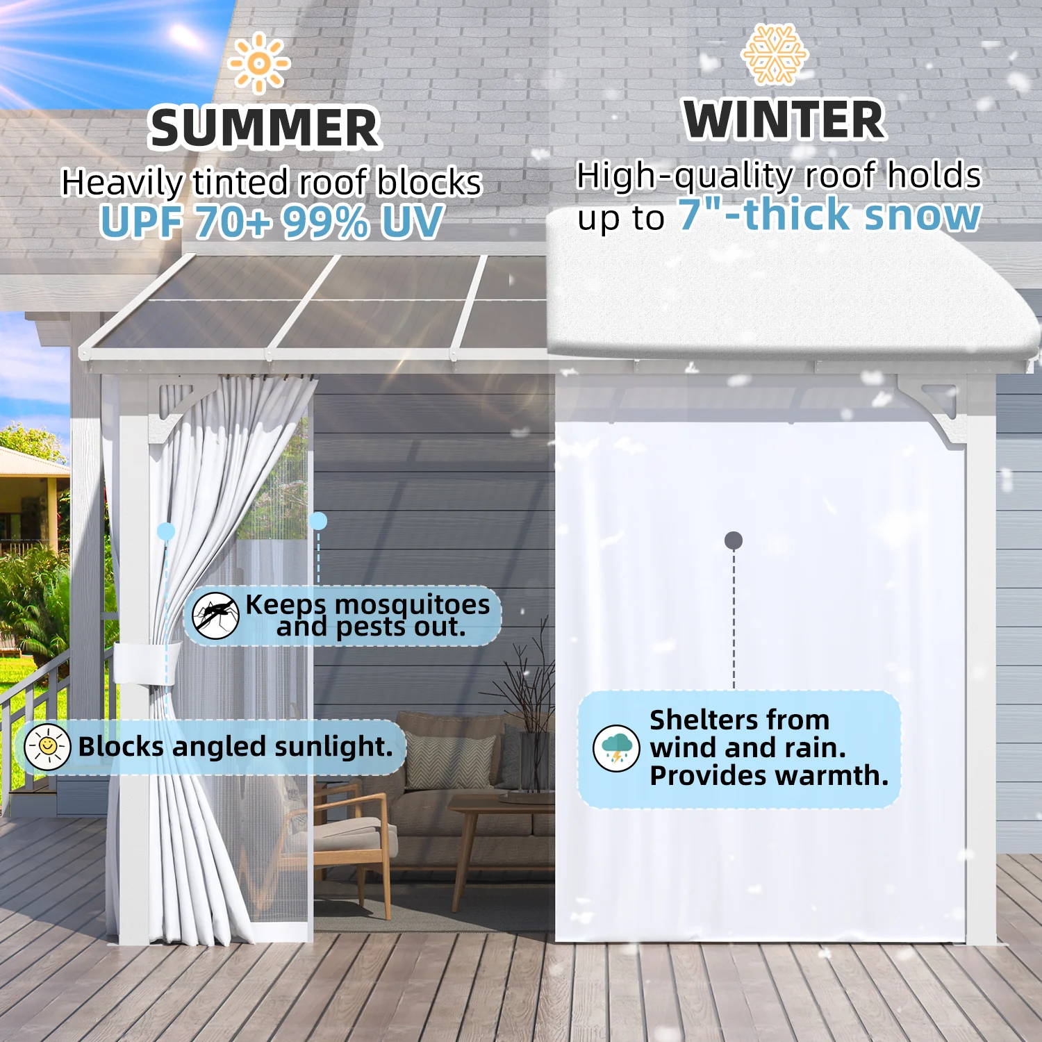 AECOJOY 10'x8' Wall Gazebo with Curtains and Mosquito Netting, White