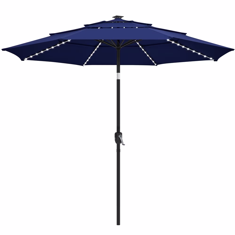 10 Ft Outdoor Patio Parasol with Color-Changing LED Strip, Tan(Beige) - Image 3