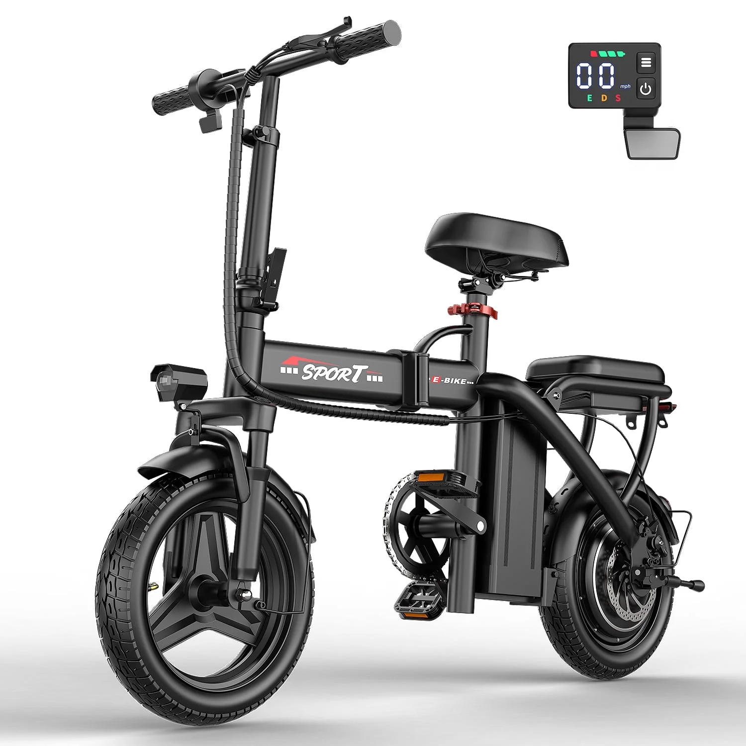 Z6 14" Electric Bike 1200W Motor, 48V/10AH E-Mountain Bike,Folding Electric Bicycle for Adult with Two Seats UL2849,Unisex,Pedal-Assist - Image 9