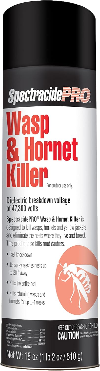 SpectracidePRO Wasp & Hornet Killer Spray, Kills Entire Nest, 18 Oz| Kills Wasps, Hornets, Yellowjackets & Mud Daubers, Treats Nests Outdoors Near Electrical Equipment, Up To 20 Foot Jet Spray
