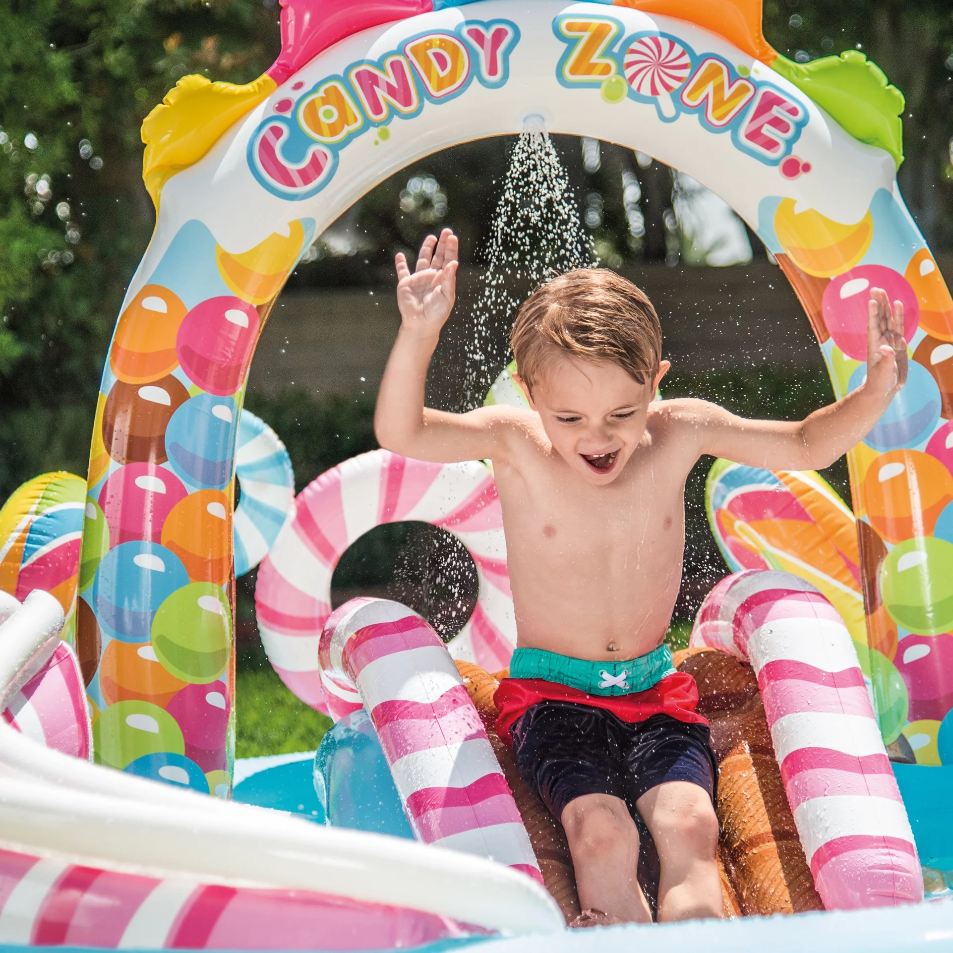 9' x 6' x 51" Inflatable Candy Zone Kiddie Pool with Waterslide (3 Pack) - Image 6