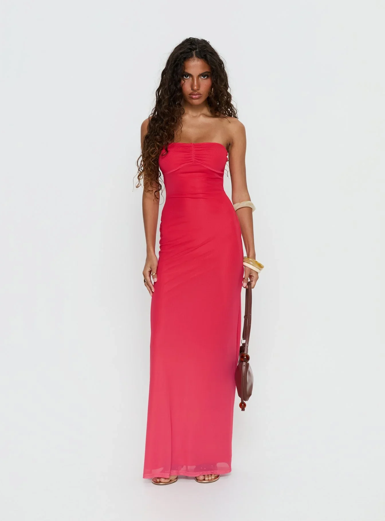 Jesemma Strapless Maxi Dress Hot Pink