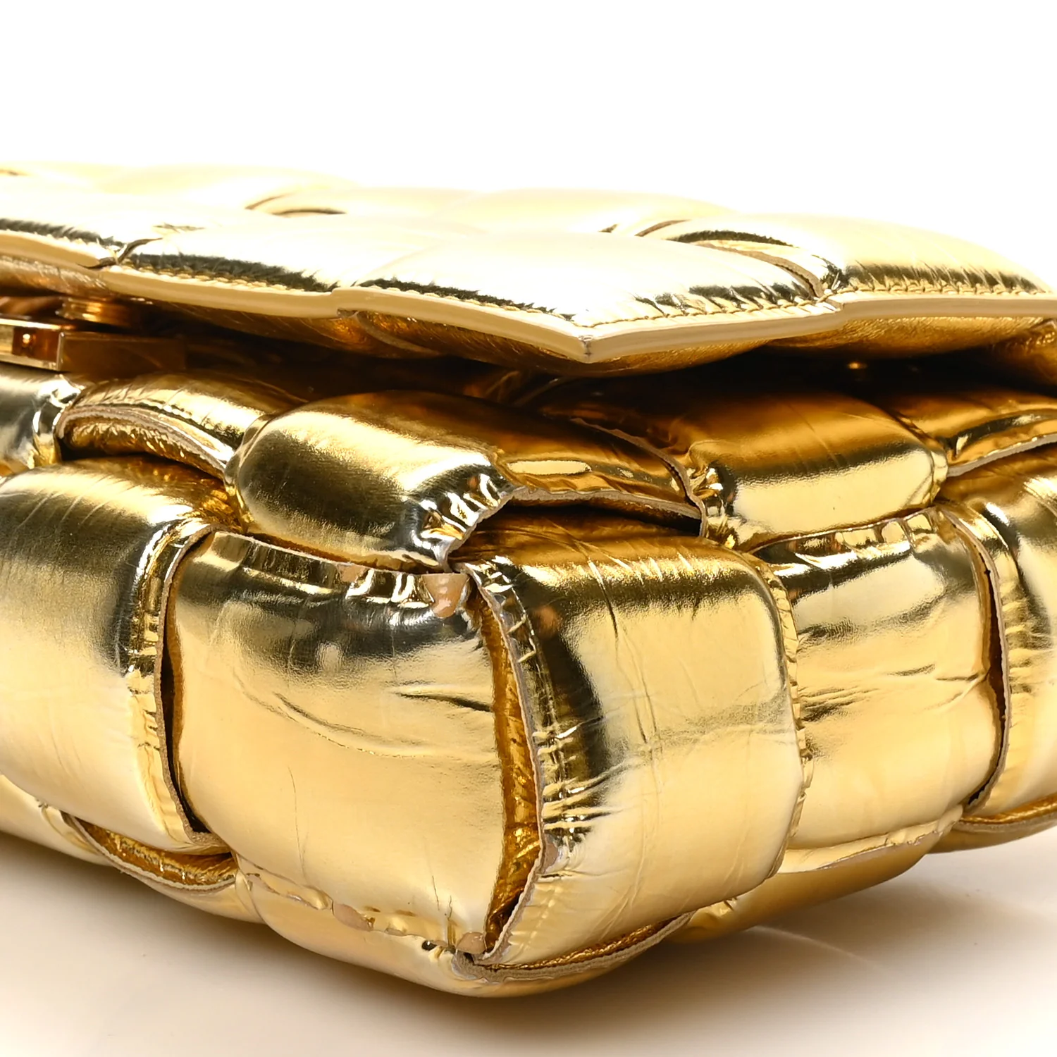 Mirror Lambskin Maxi Intreccio Padded Cassette Crossbody Bag Gold