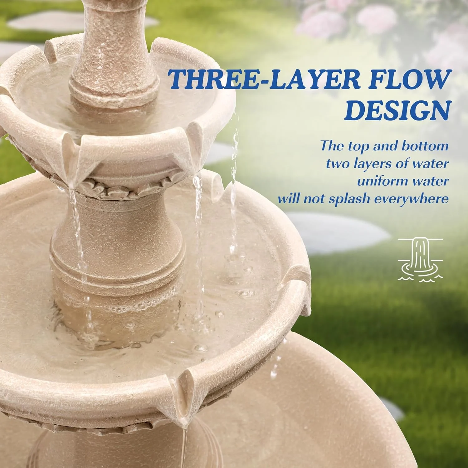 Italian Solar Water Fountains Outdoor Garden Decor 48.4''H Fountain and Waterfall, Large Cascading Indoor Floor-Standing Resin Bubbler Fountain Features W/Pump for Patio, Backyard - Image 6