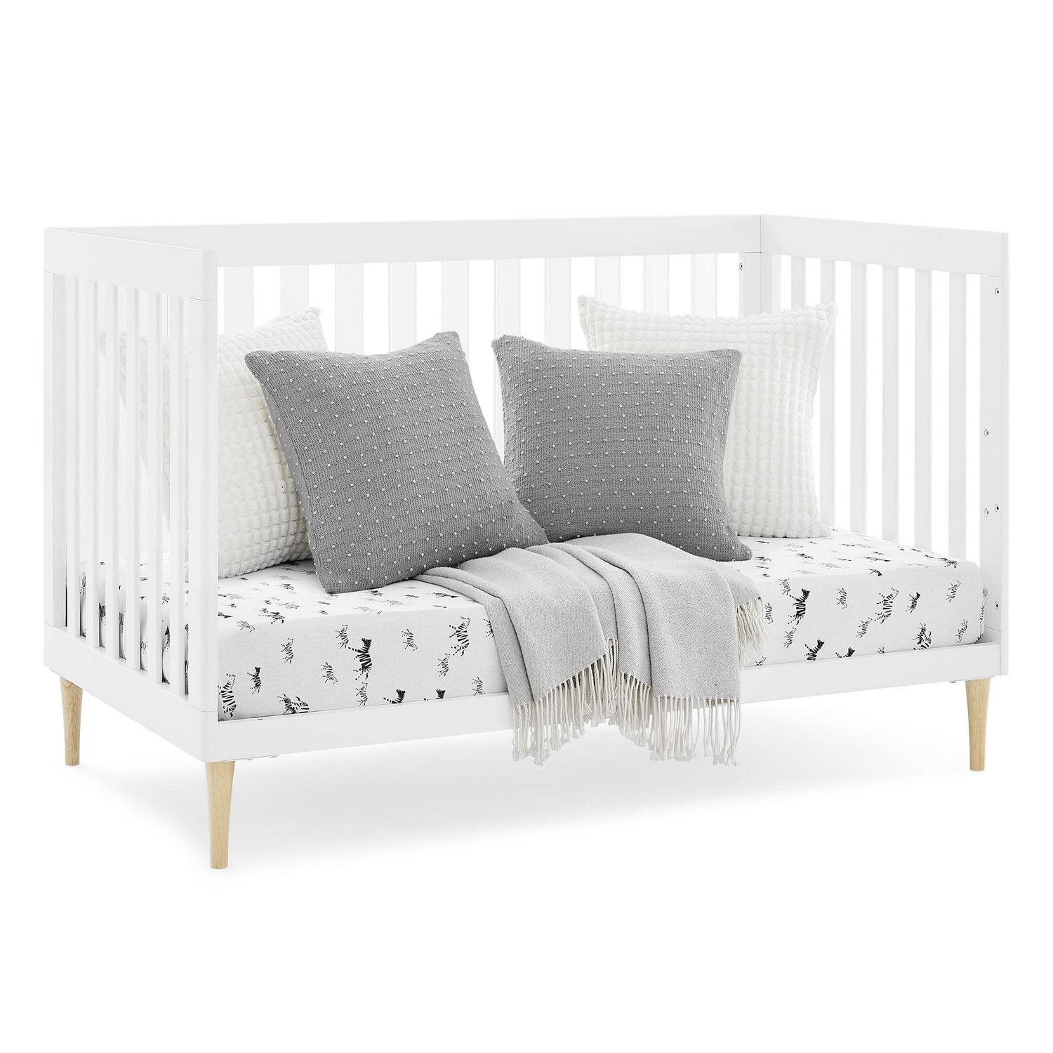 Delta Children Austin Acrylic 4 - in - 1 Convertible Baby Crib - Greenguard Gold Certified. Bianca White/Natural