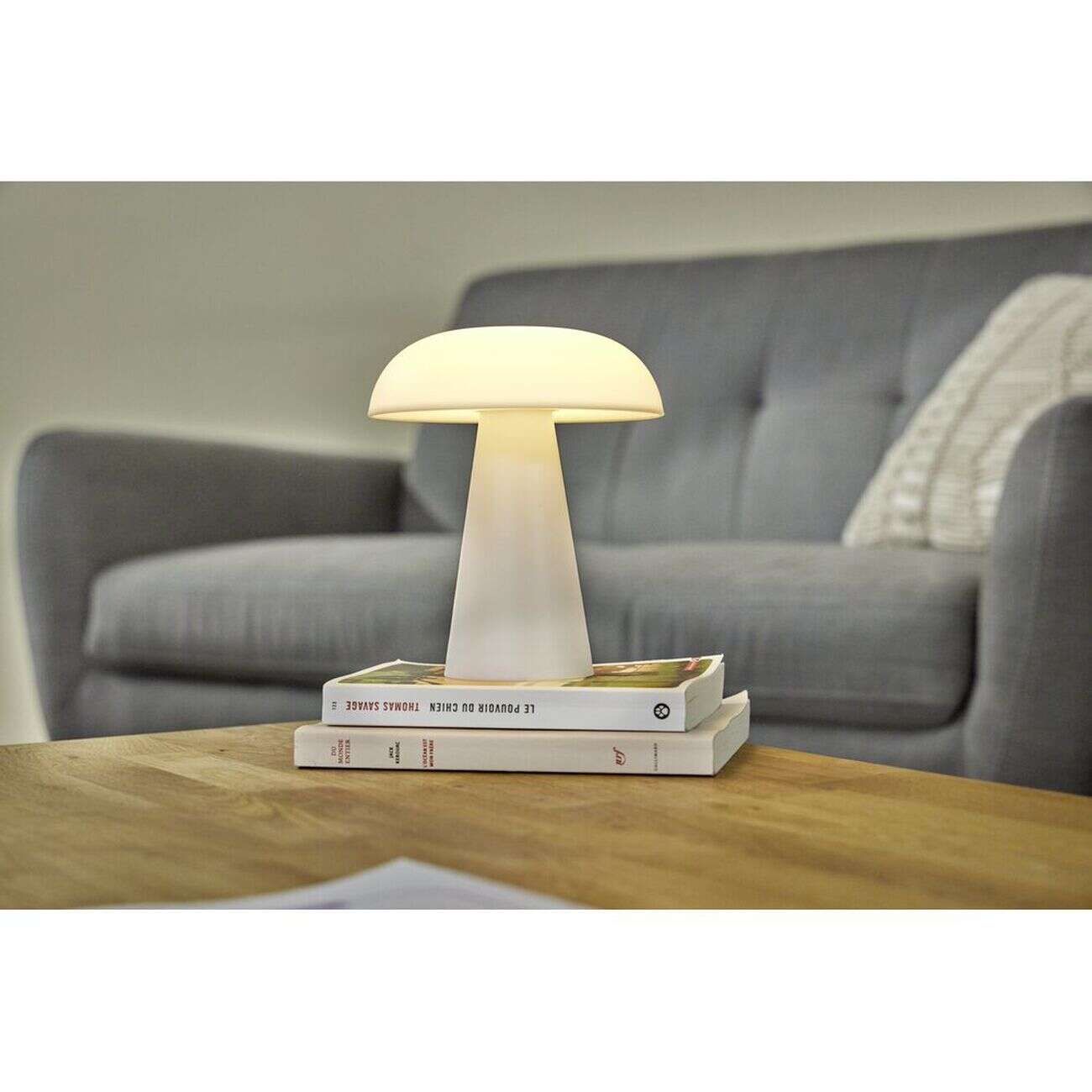 Lampe de table LED forme champignon blanc Ø15xH17cm