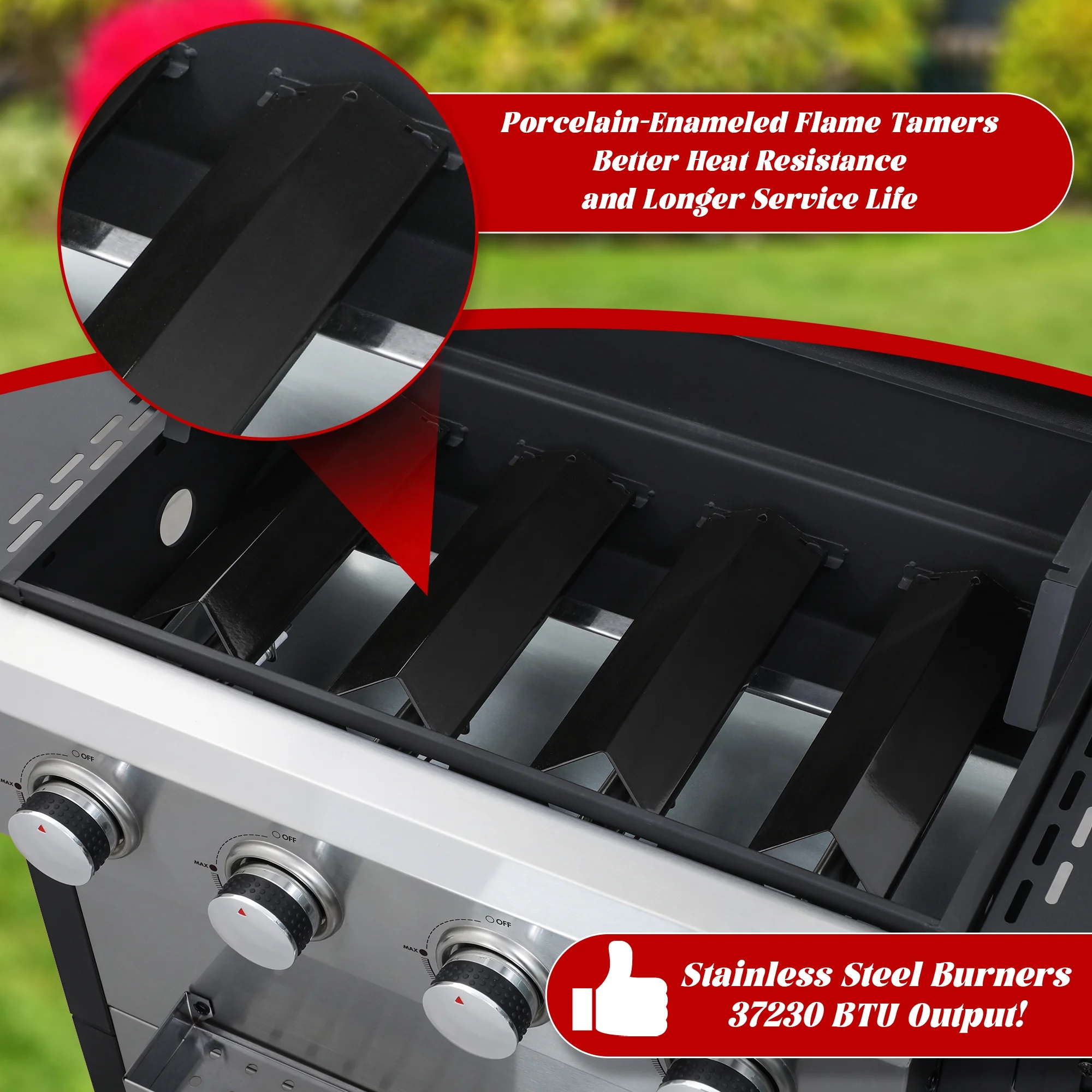 4-Burner Propane Gas Grill 34,200 BTU BBQ Grill, Stainless Steel Control Panel, Easy Ignition, Temperature Gauge, 2 Enameled Cooking Grids for Backyard BBQ - Image 5