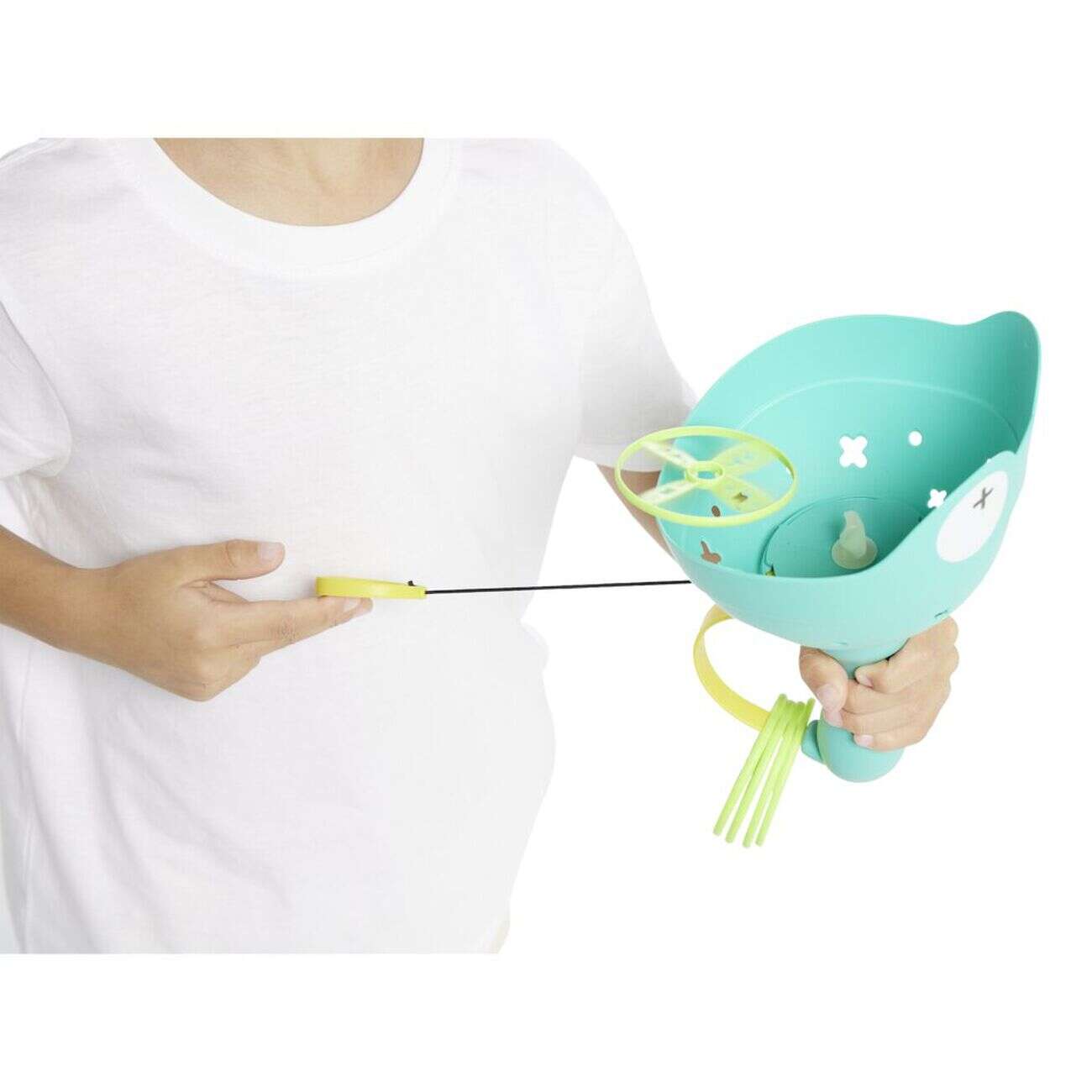 Lanceur disque volant forme grenouille bleu et jaune 11 pièces