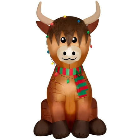 Airblown Inflatables Christmas 6 Foot Scotland Cow Decoration, by Holiday Time, Multicolor
