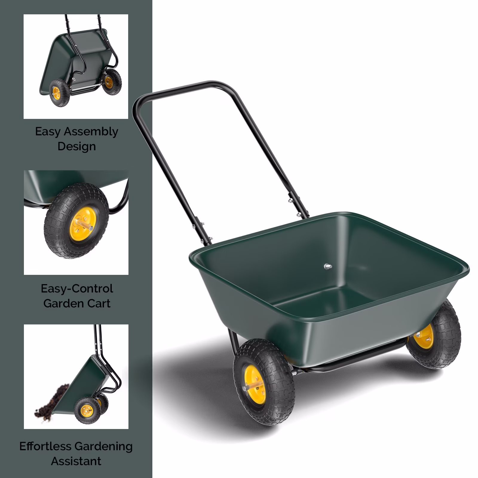 ZIRAV  2 Wheel Wheelbarrow, Plastic and Steel Wheel Barrel, 300lbs Capacity Garden Cart for Lawn, Gardening, Construction