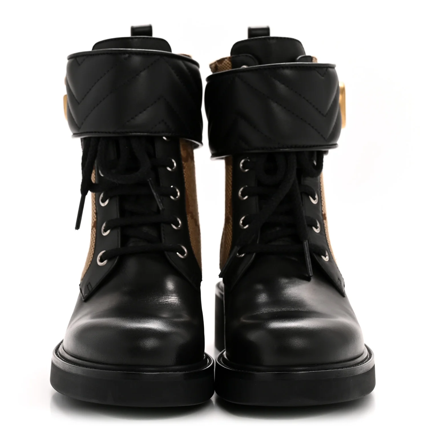 Flores Calfskin Monogram Maxi GG Nappa Matelasse Double G 40mm Ankle Boots 36.5 Black Camel Ebony