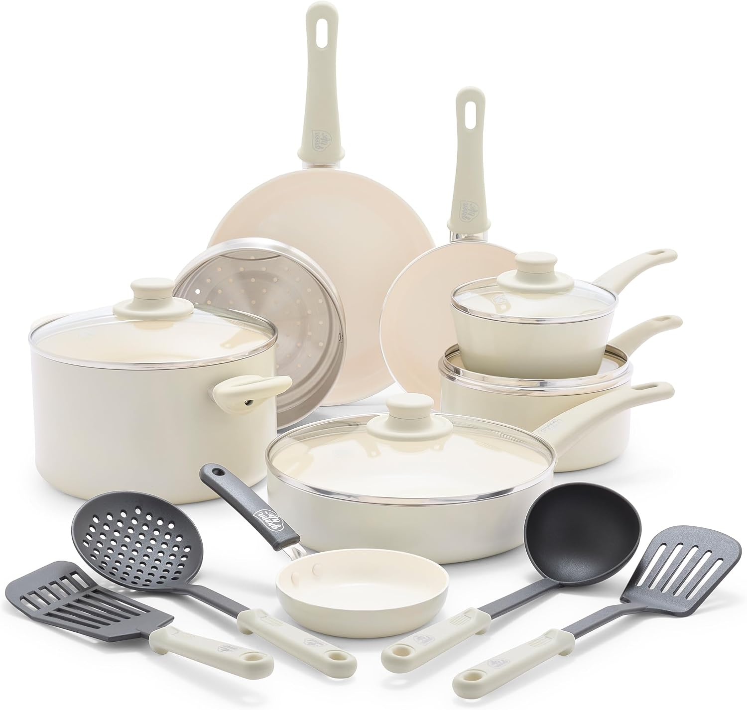 GreenLife 16pc Ceramic Nonstick Pots & Pans Cookware Set, Blush Pink