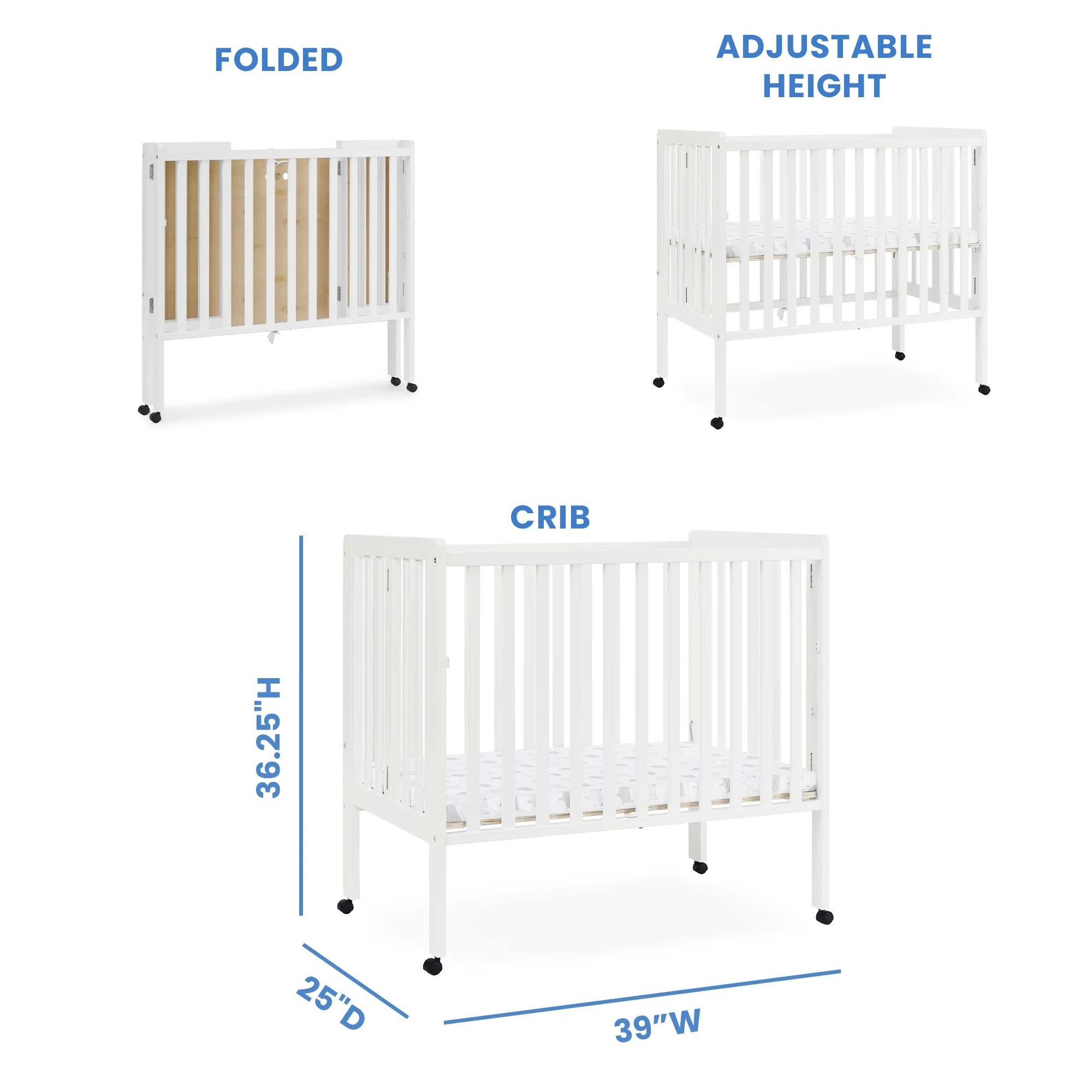 Lee Portable Folding Mini Crib with 1.5-Inch Mattress Greenguard Gold Certified, Bianca White(Bianca White/Single) - Image 9