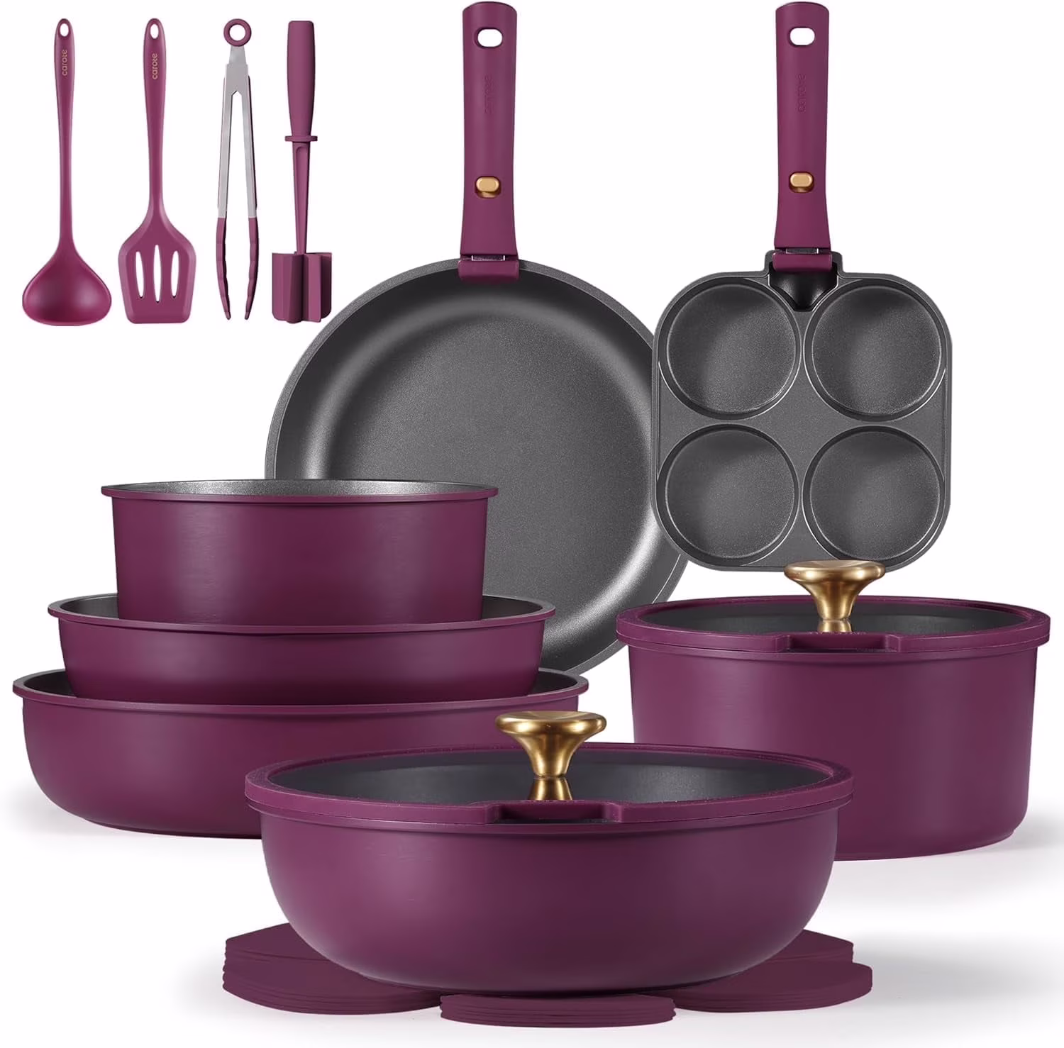 20 Pcs Nonstick Cookware Sets, Pots and Pans Set with Detachable Handles, Oven Safe, Induction Cookware, Stackable Kitchen Cooking Set, Ultra Violet(Ultra Violet)
