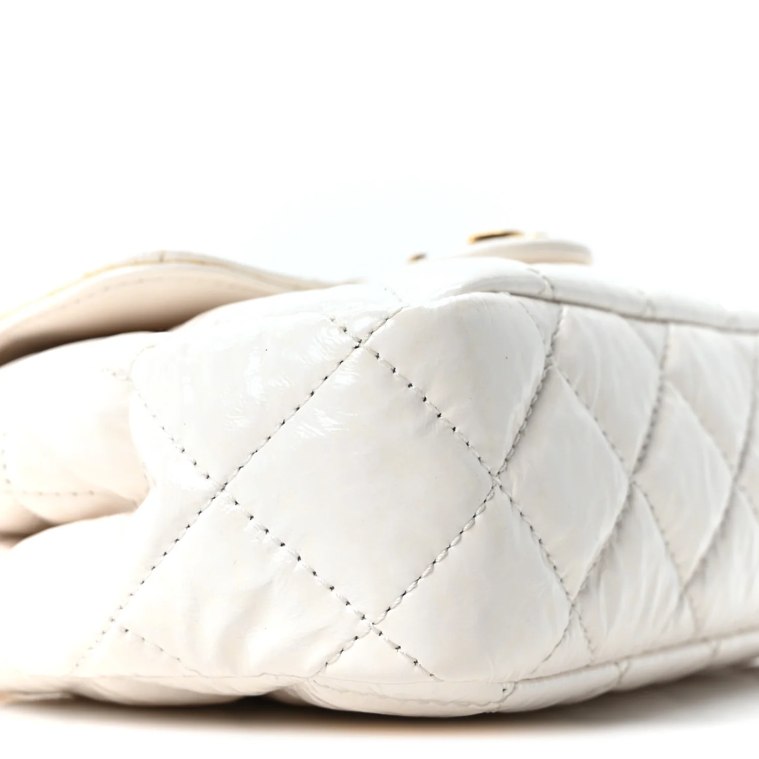 Shiny Crumpled Calfskin Quilted Small Wavy CC Hobo White