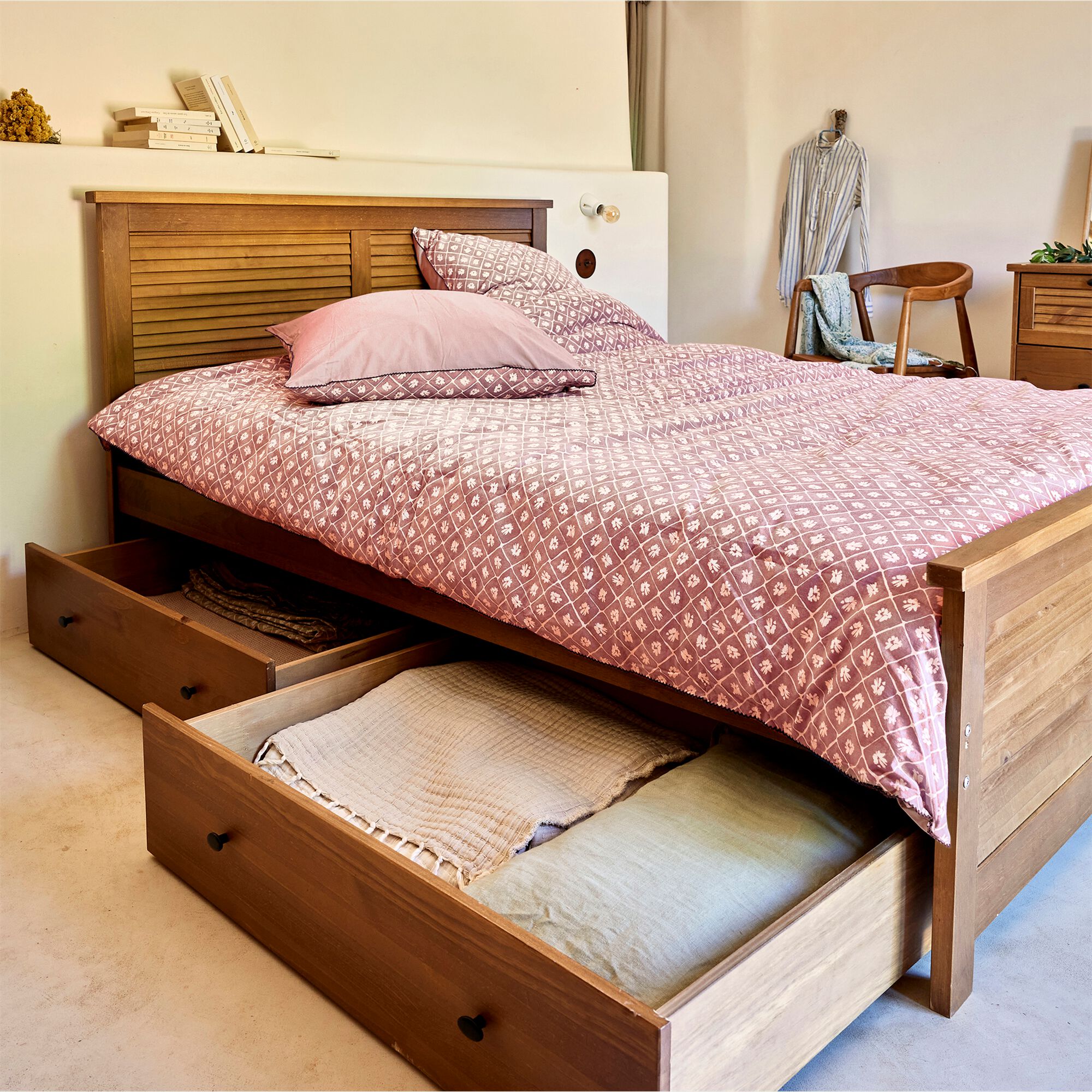 PIASTRE - Housse de couette 260x240cm et 2 taies d'oreiller 63x63cm en coton lavé - rose