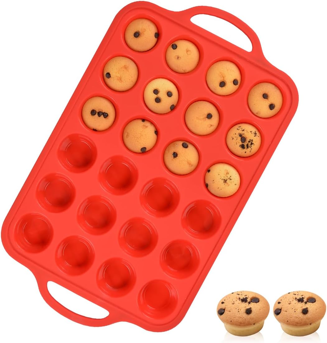 CAKETIME Silicone Muffin Pan Mini 24 Cups, 1 Pack Cupcake Pan, BPA Free