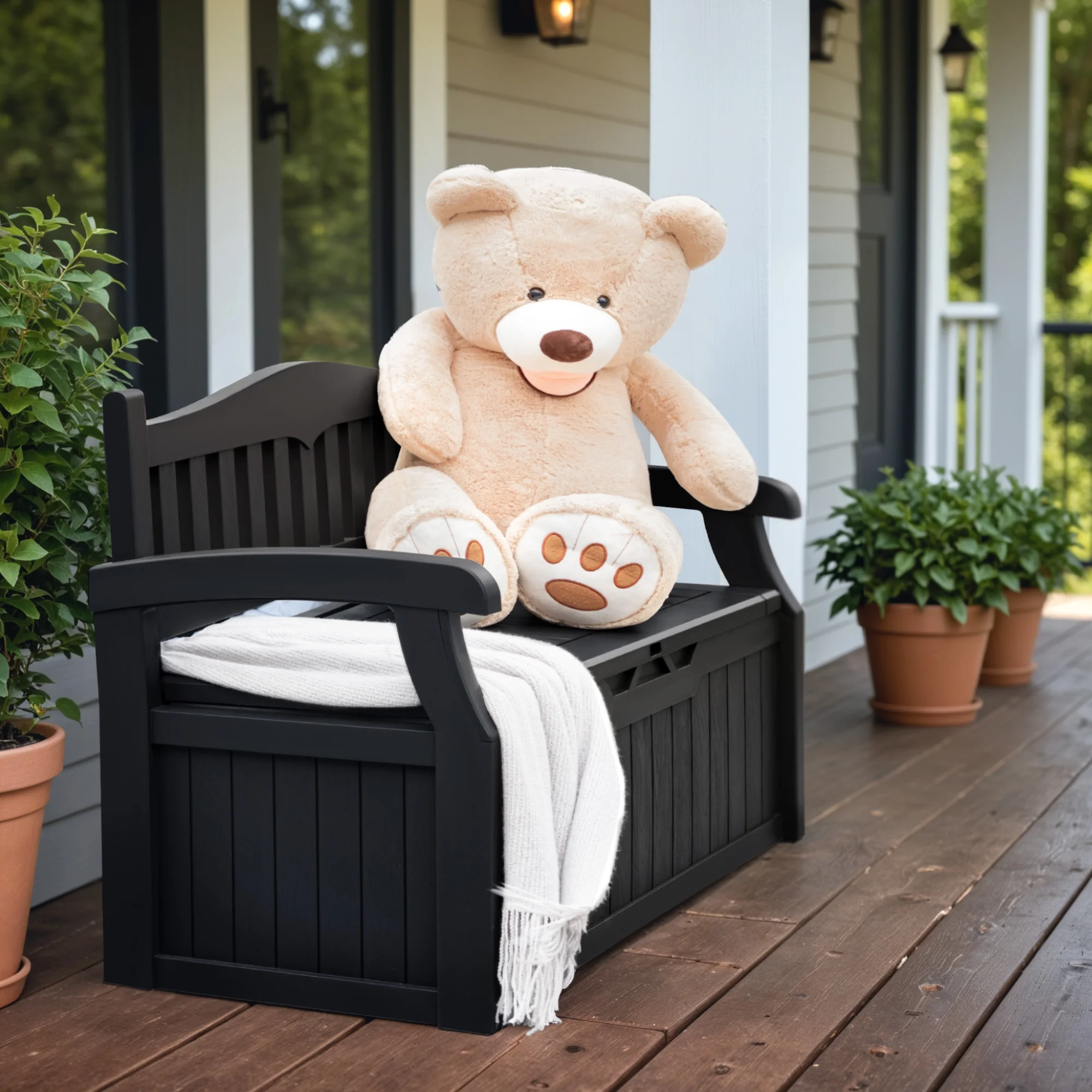 Homall 80 Gallon Plastic Storage Bench Made of Durable Weatherproof Resin and Deck - Box Organized Storage Compartment for Outdoor Patios and Lawns, Black