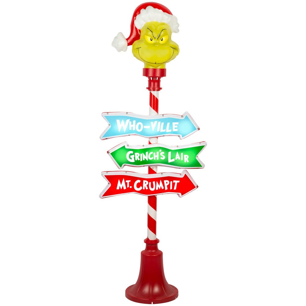 The Grinch Lamp Post Door Decoration with White LED Lights - 60 in
