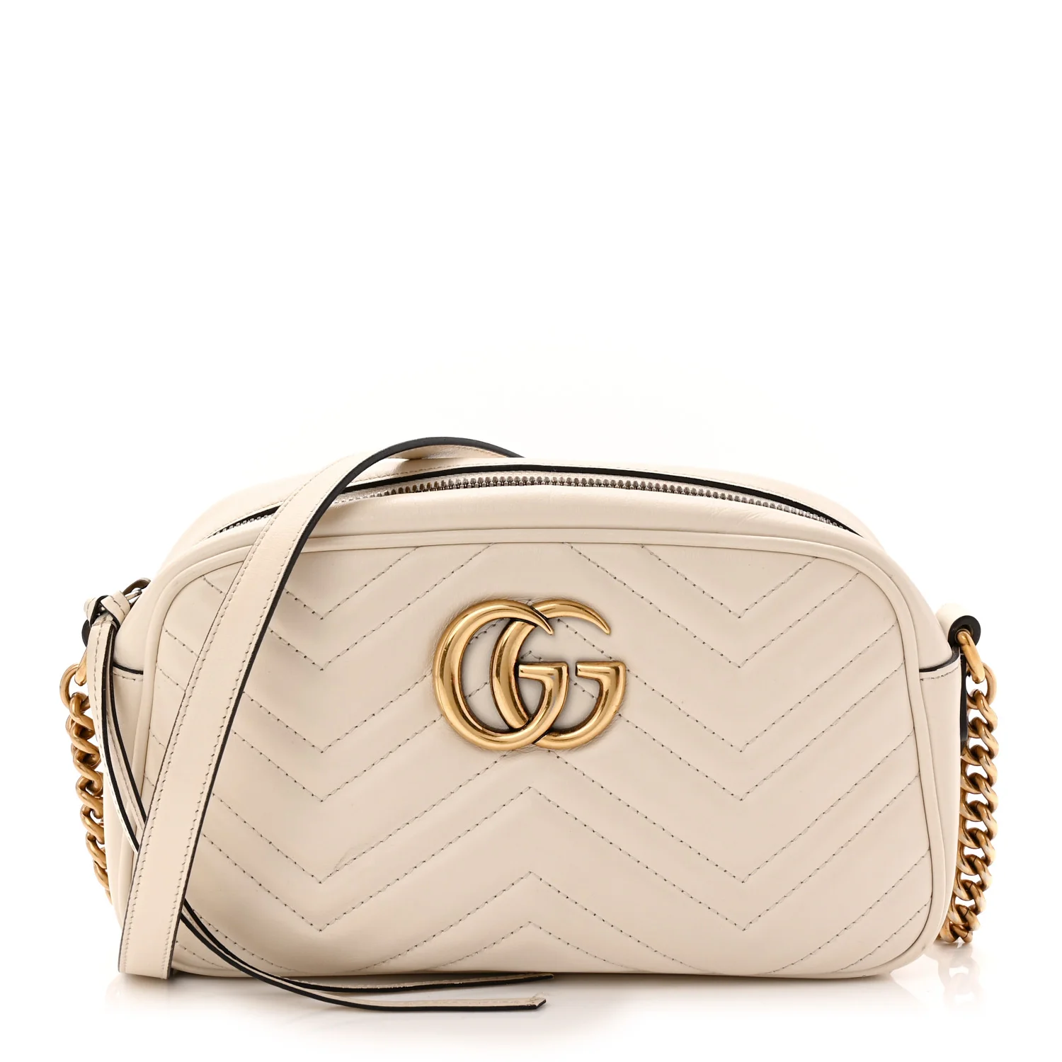 Calfskin Matelasse Small GG Marmont Chain Shoulder Bag White