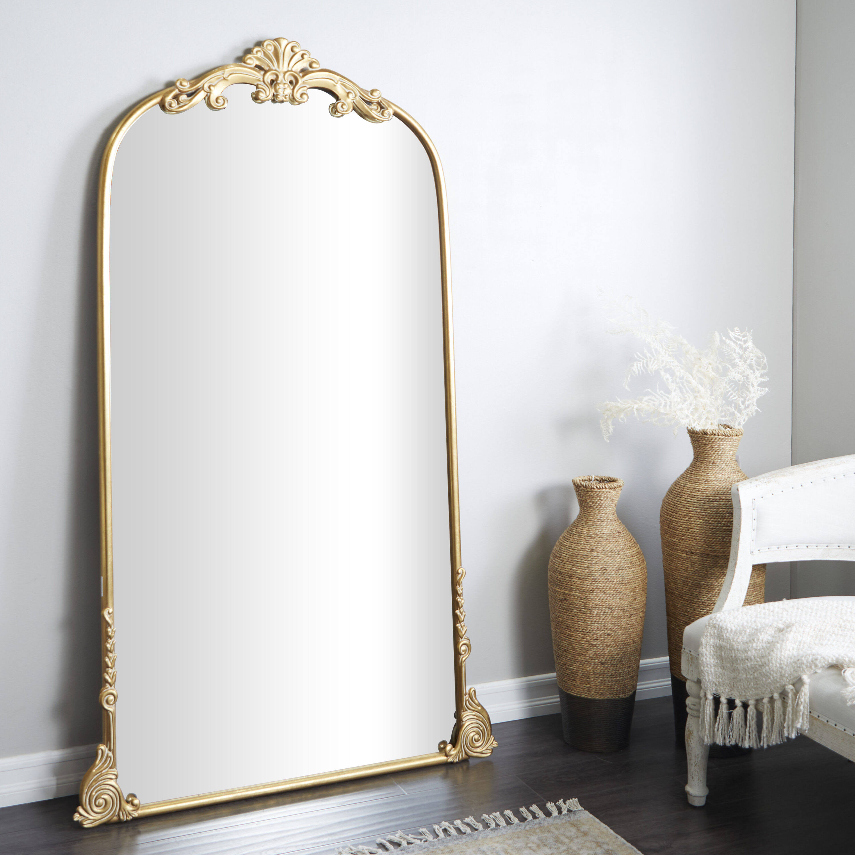 Antique Farmhouse Vintage Inspired Floral Arched Wall Mirror | Metal
