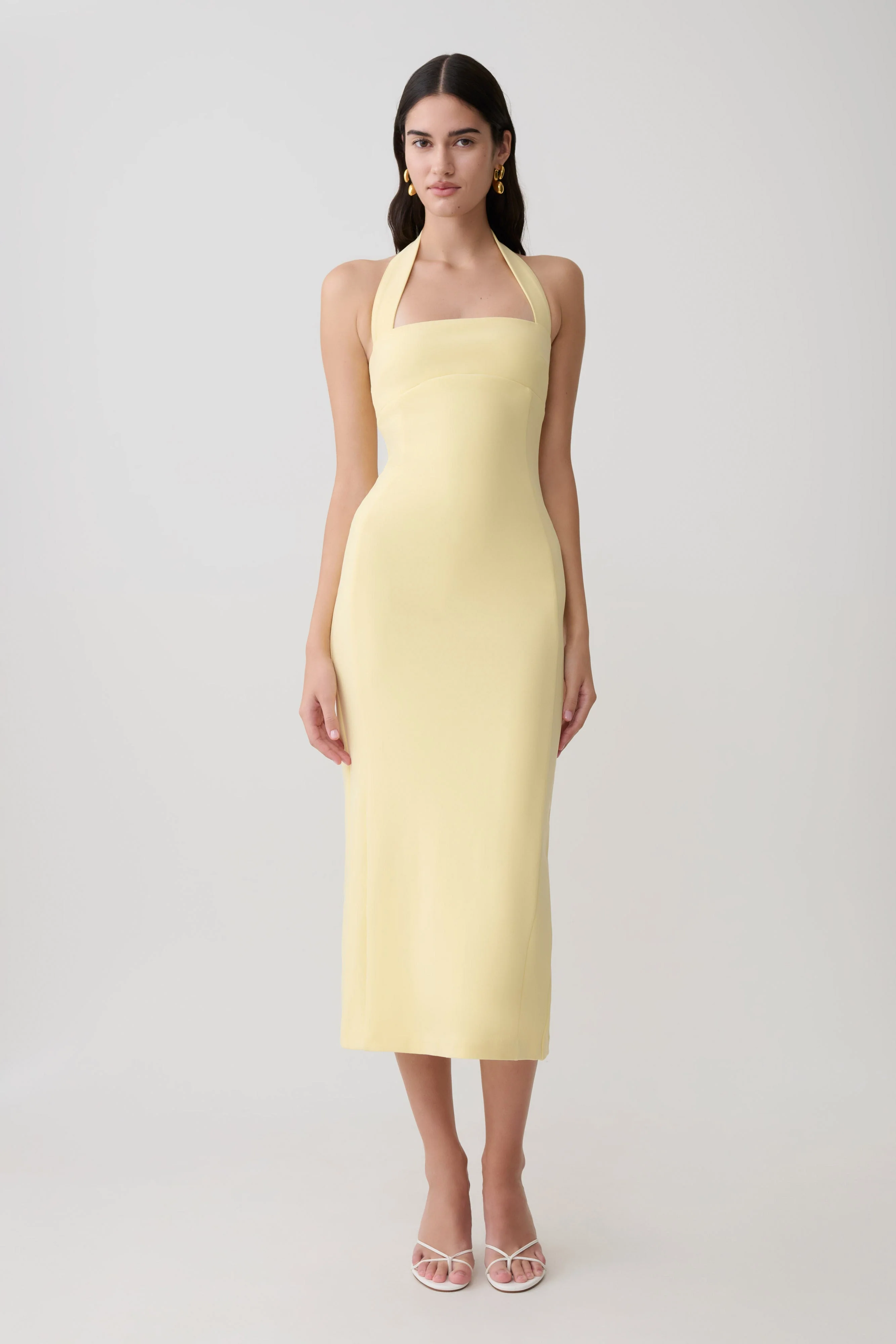 Amelita Suiting Halter Midi Dress - Pale Lemon
