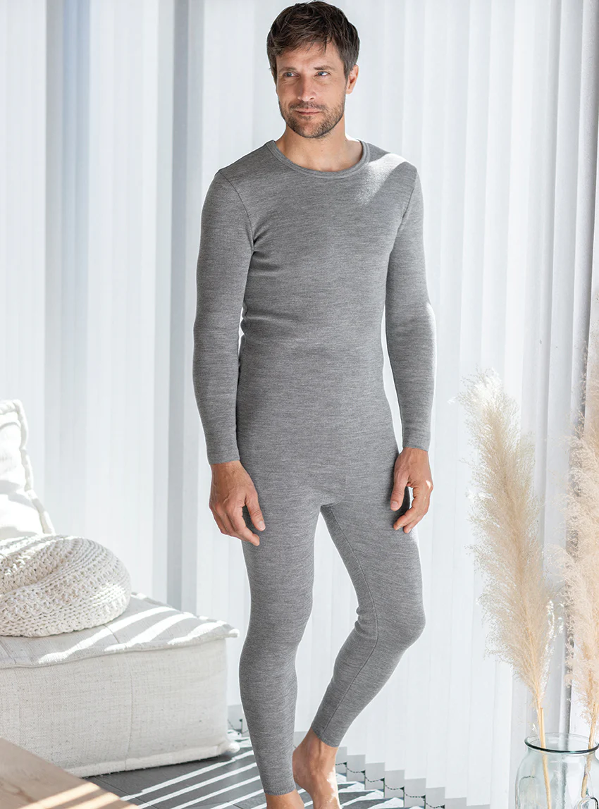 Caleçon long homme en laine mérinos gris léger