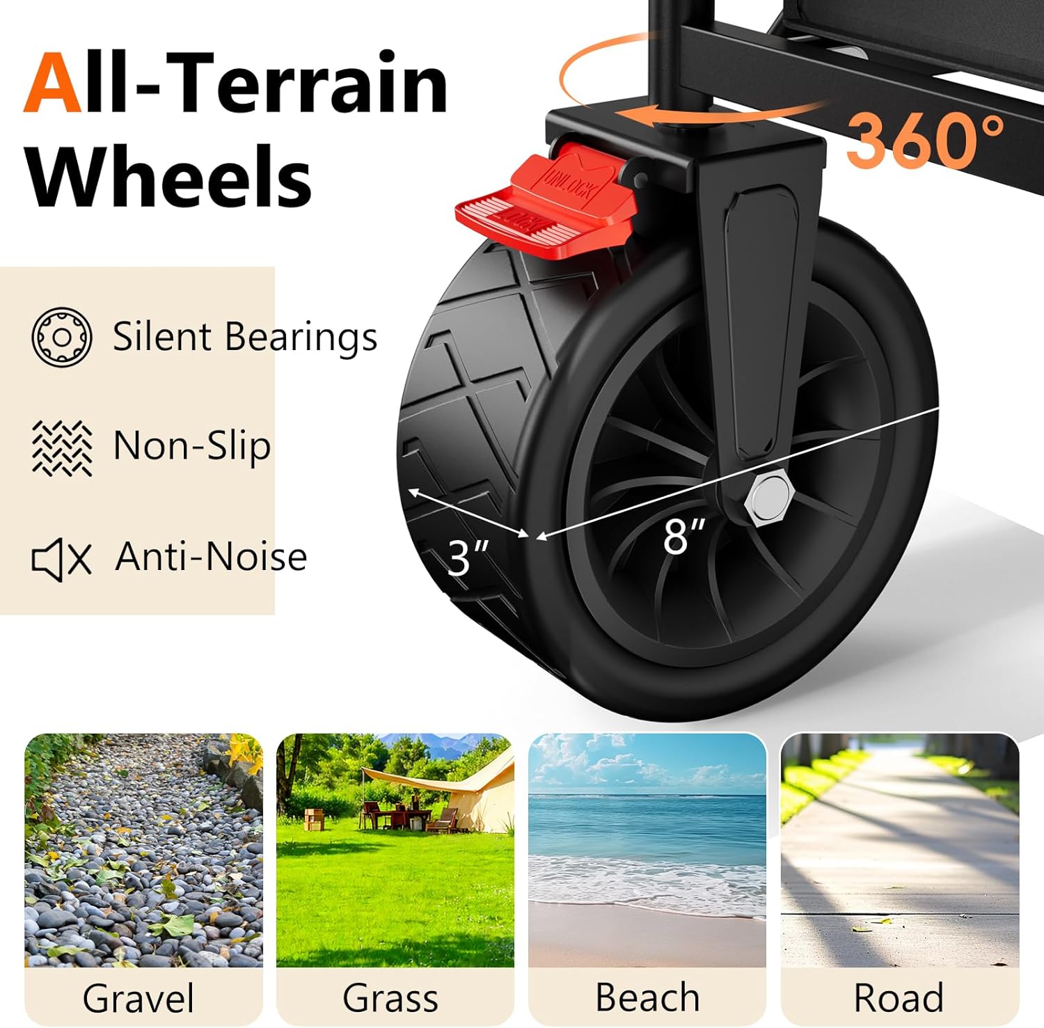 3 in 1 Collapsible Wagon with 300lbs Weight Capacity, 150L Heavy Duty Utility Cart with Removable Canopy, with Large All-Terrain Beach Wheels & Drink Holders, Black