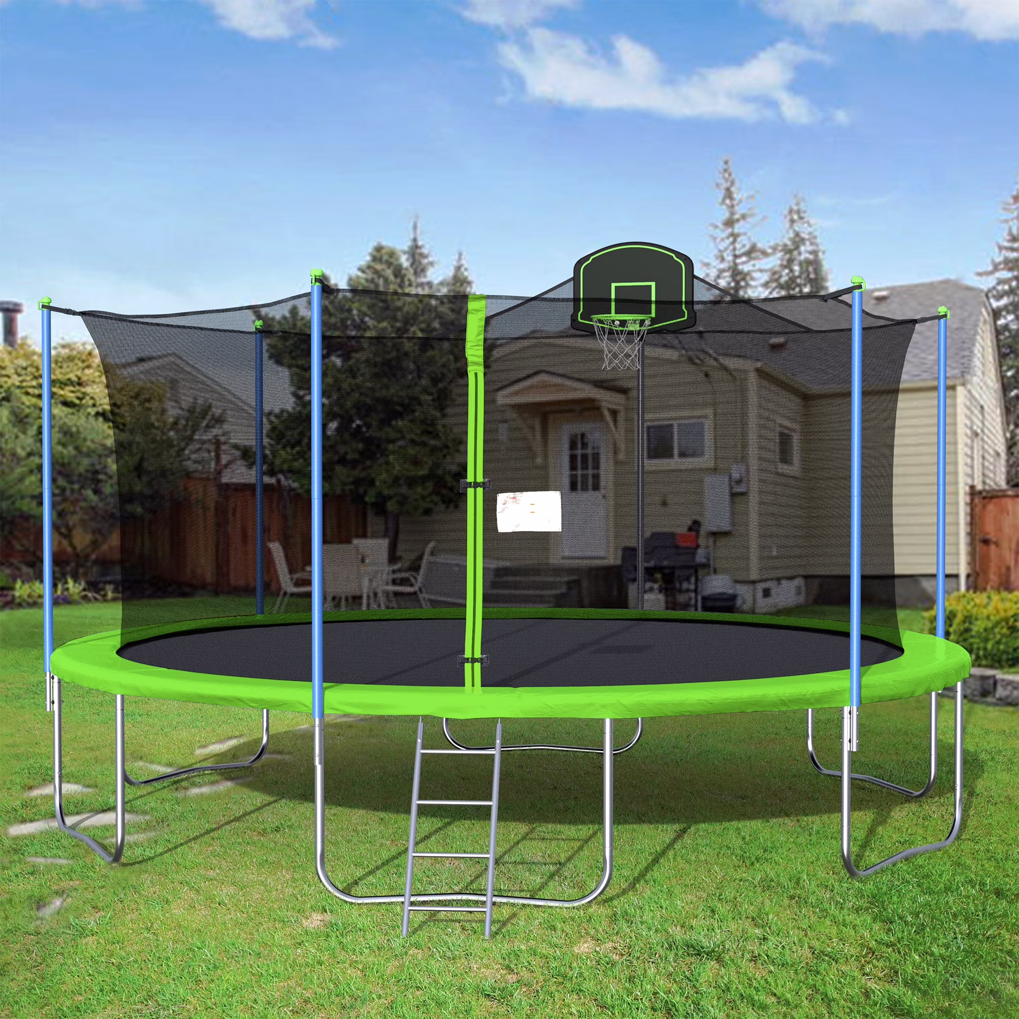 14FT Outdoor Trampoline with Safety Enclosure, Steel Tube Frame, Ladder Secure Net Heavy Duty, Blue(Round/14'/Blue) - Image 3